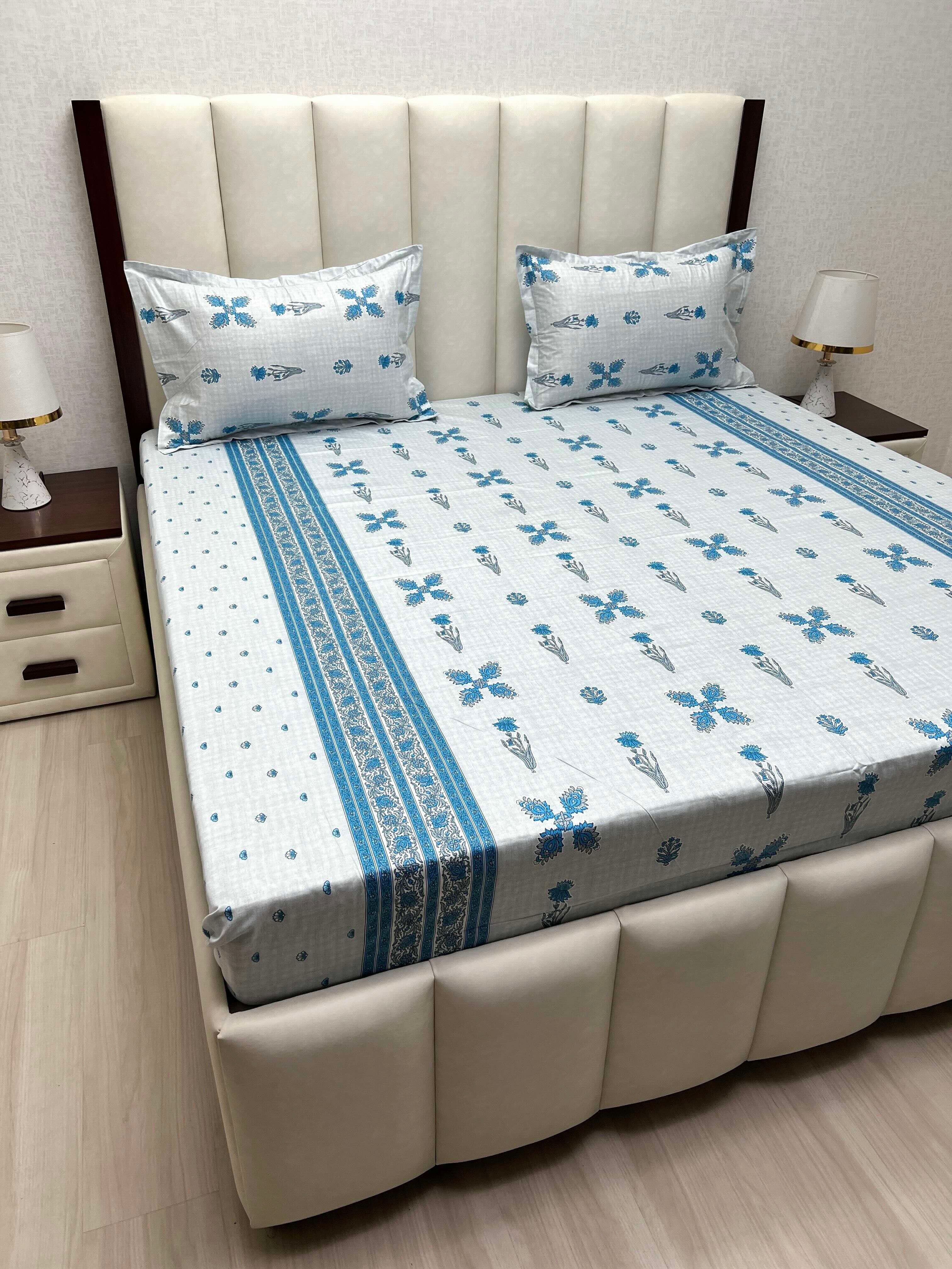 A-4798 - Pure Cotton 250 TC Queen Size Double Bedsheet (228X254) with Two Pillow Covers (43X68)