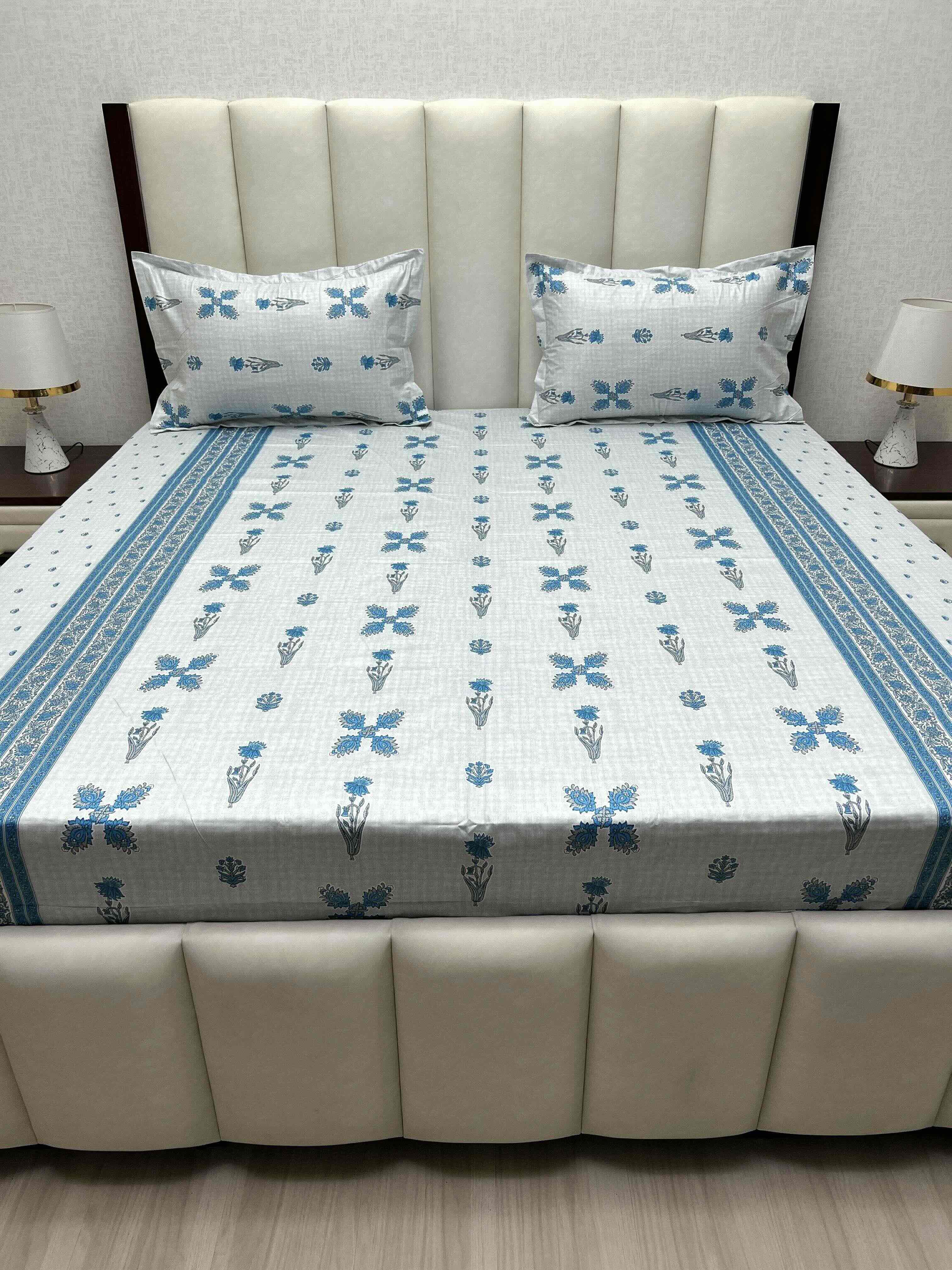 A-4798 - Pure Cotton 250 TC Queen Size Double Bedsheet (228X254) with Two Pillow Covers (43X68)