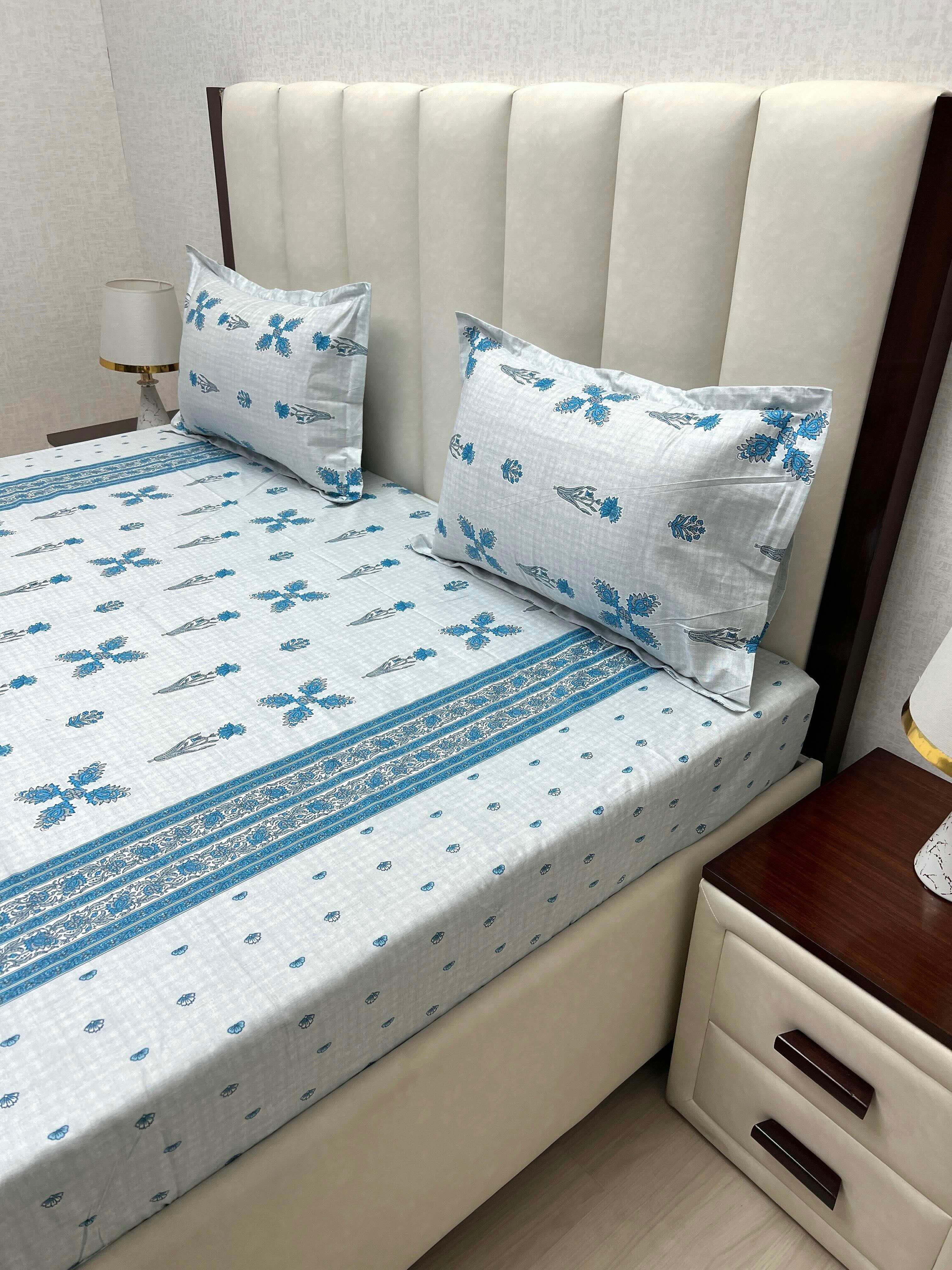 A-4798 - Pure Cotton 250 TC Queen Size Double Bedsheet (228X254) with Two Pillow Covers (43X68)