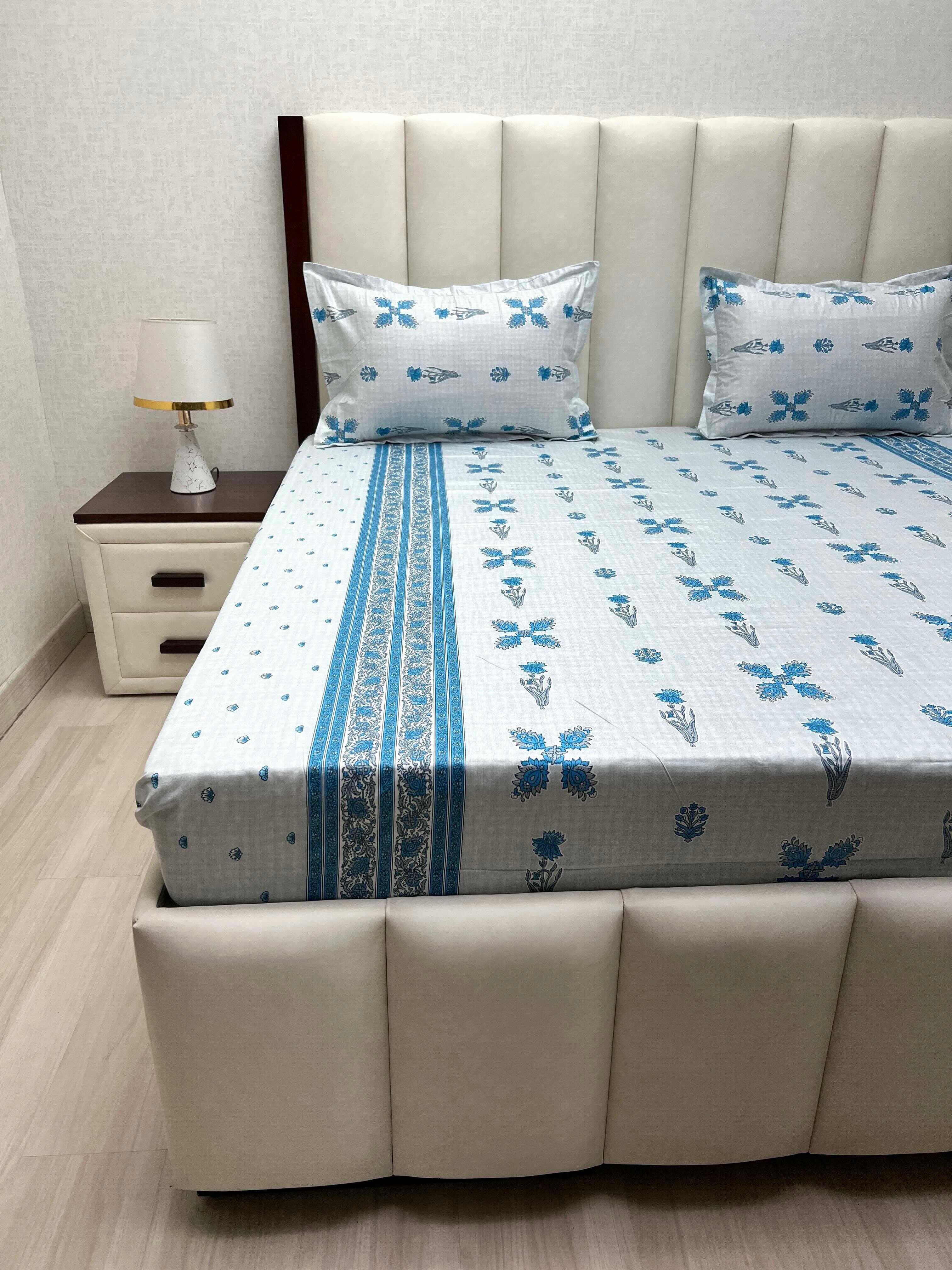 A-4798 - Pure Cotton 250 TC Queen Size Double Bedsheet (228X254) with Two Pillow Covers (43X68)