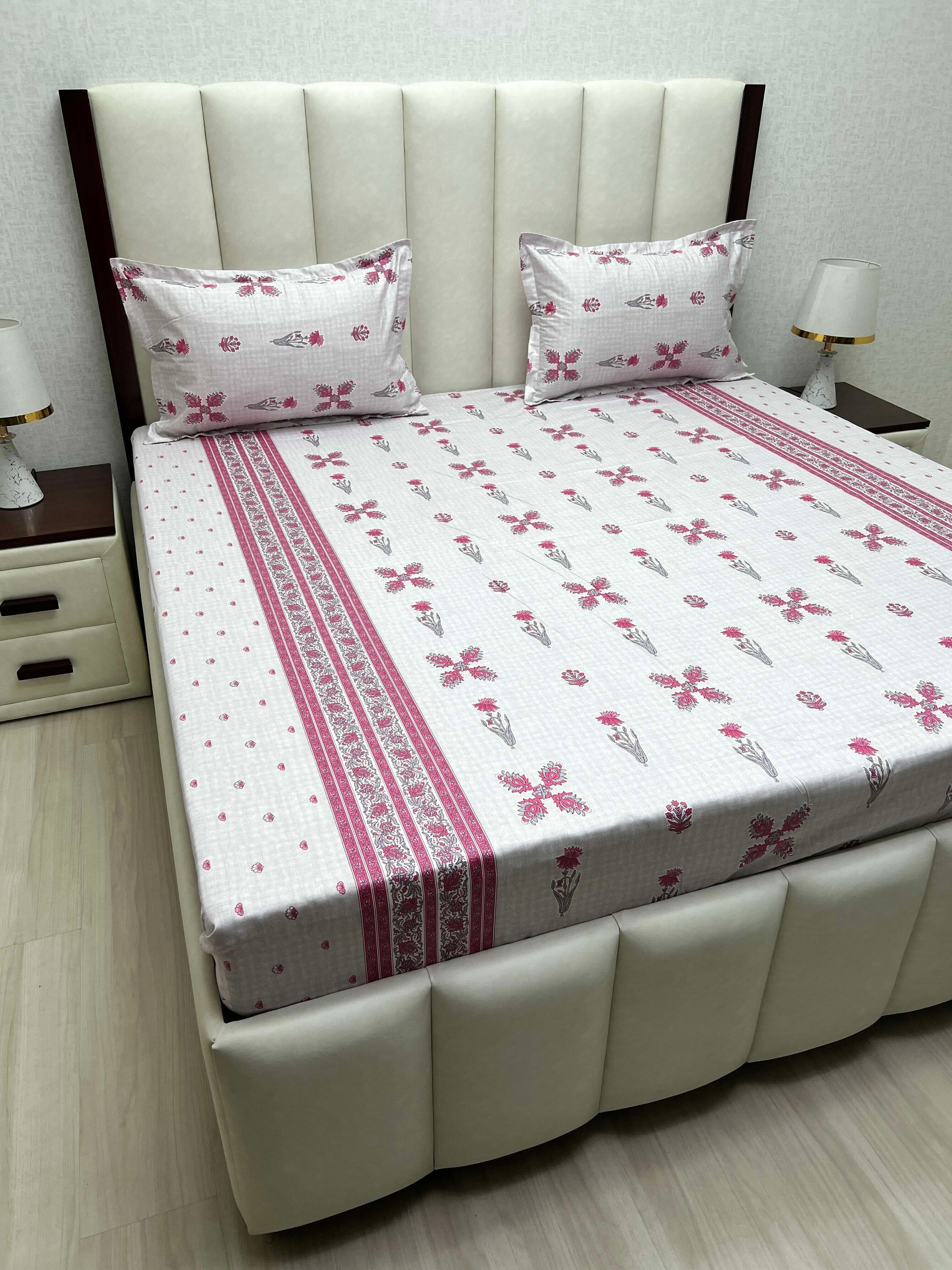 A-4799 - Pure Cotton 250 TC Queen Size Double Bedsheet (228X254) with Two Pillow Covers (43X68)