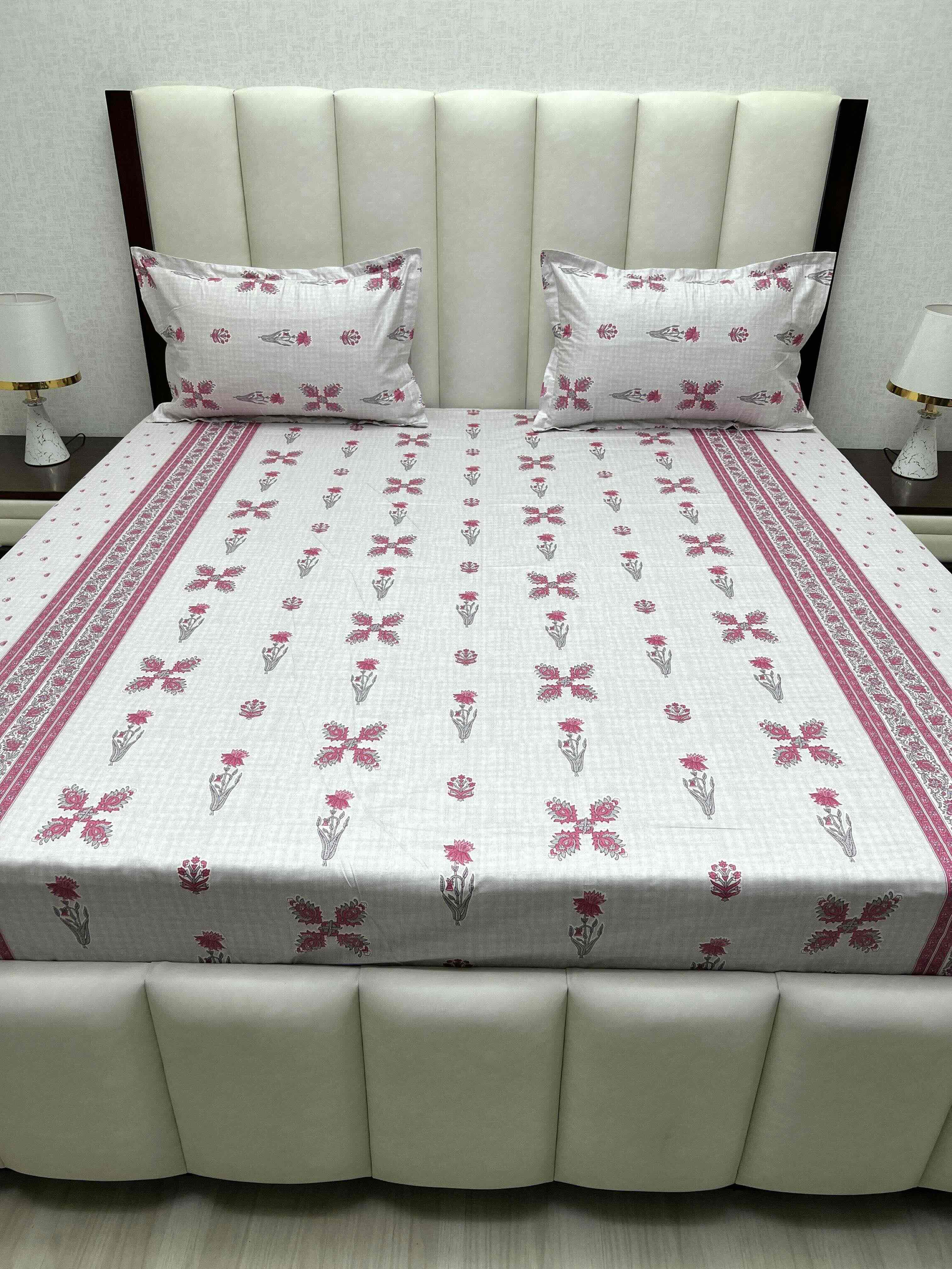 A-4799 - Pure Cotton 250 TC Queen Size Double Bedsheet (228X254) with Two Pillow Covers (43X68)