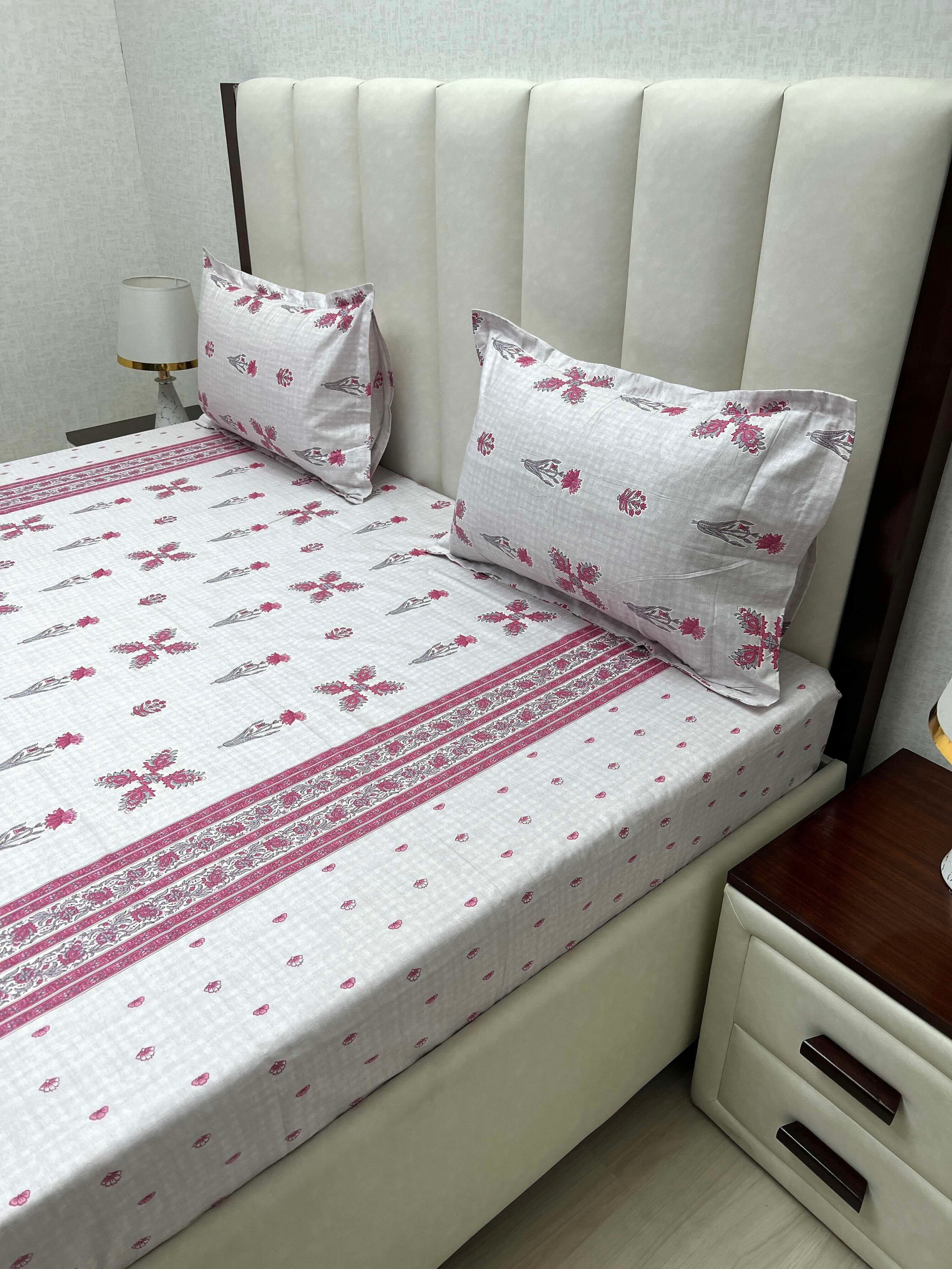 A-4799 - Pure Cotton 250 TC Queen Size Double Bedsheet (228X254) with Two Pillow Covers (43X68)