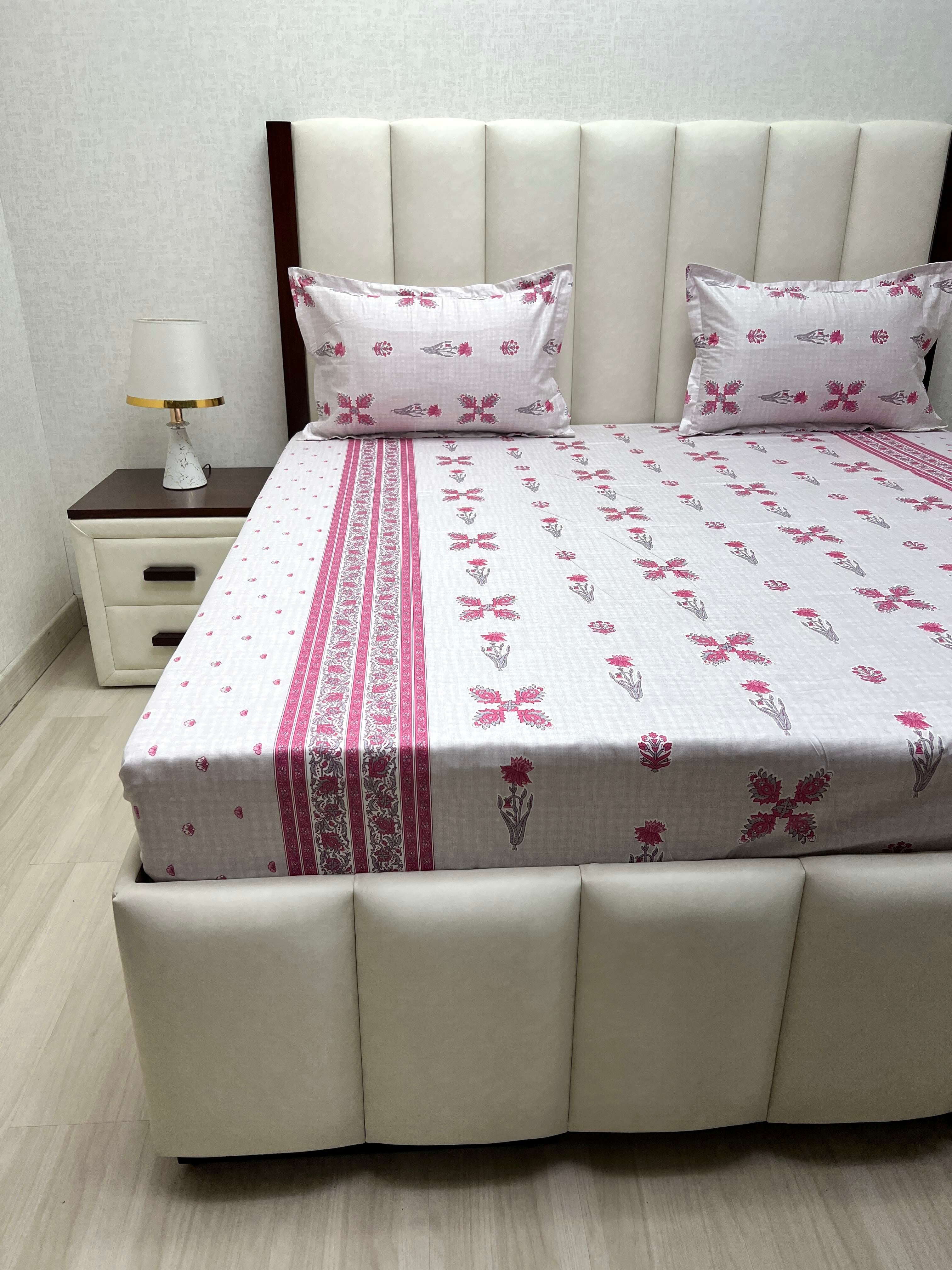 A-4799 - Pure Cotton 250 TC Queen Size Double Bedsheet (228X254) with Two Pillow Covers (43X68)