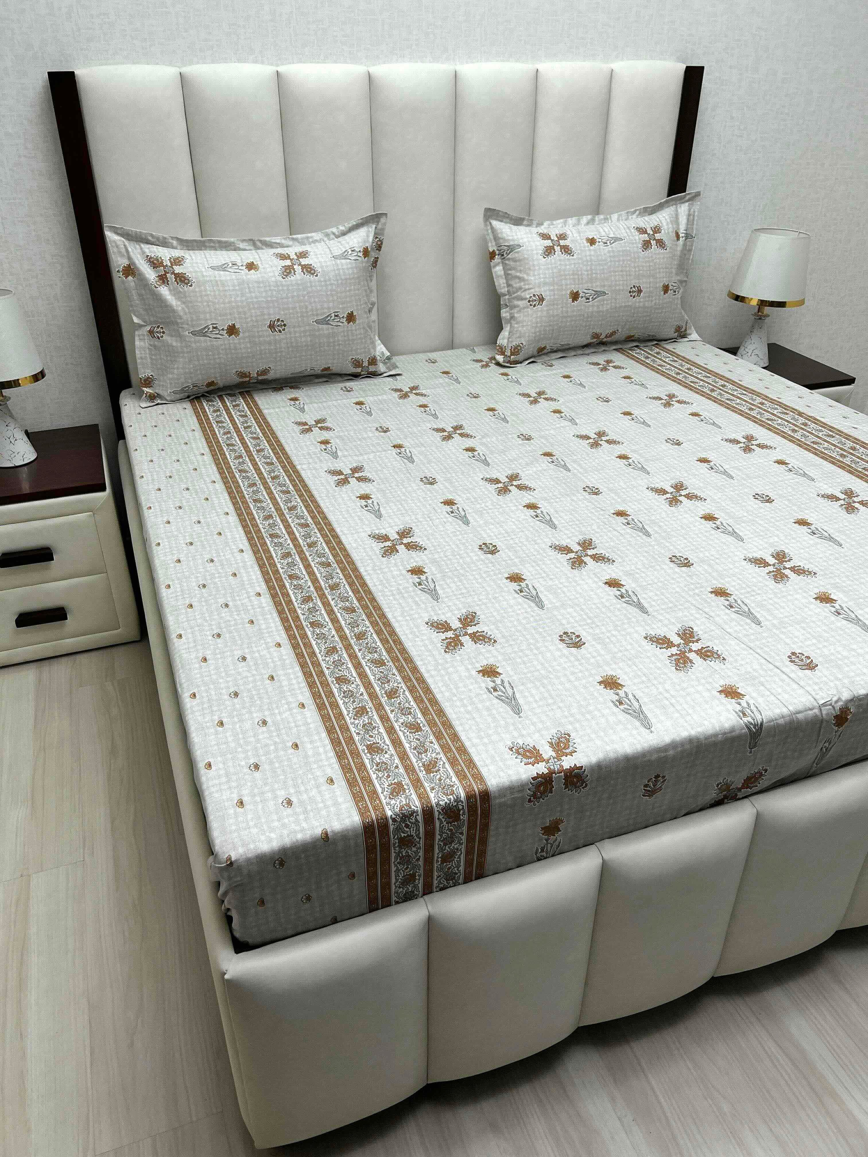 A-4800 - Pure Cotton 250 TC Queen Size Double Bedsheet (228X254) with Two Pillow Covers (43X68)