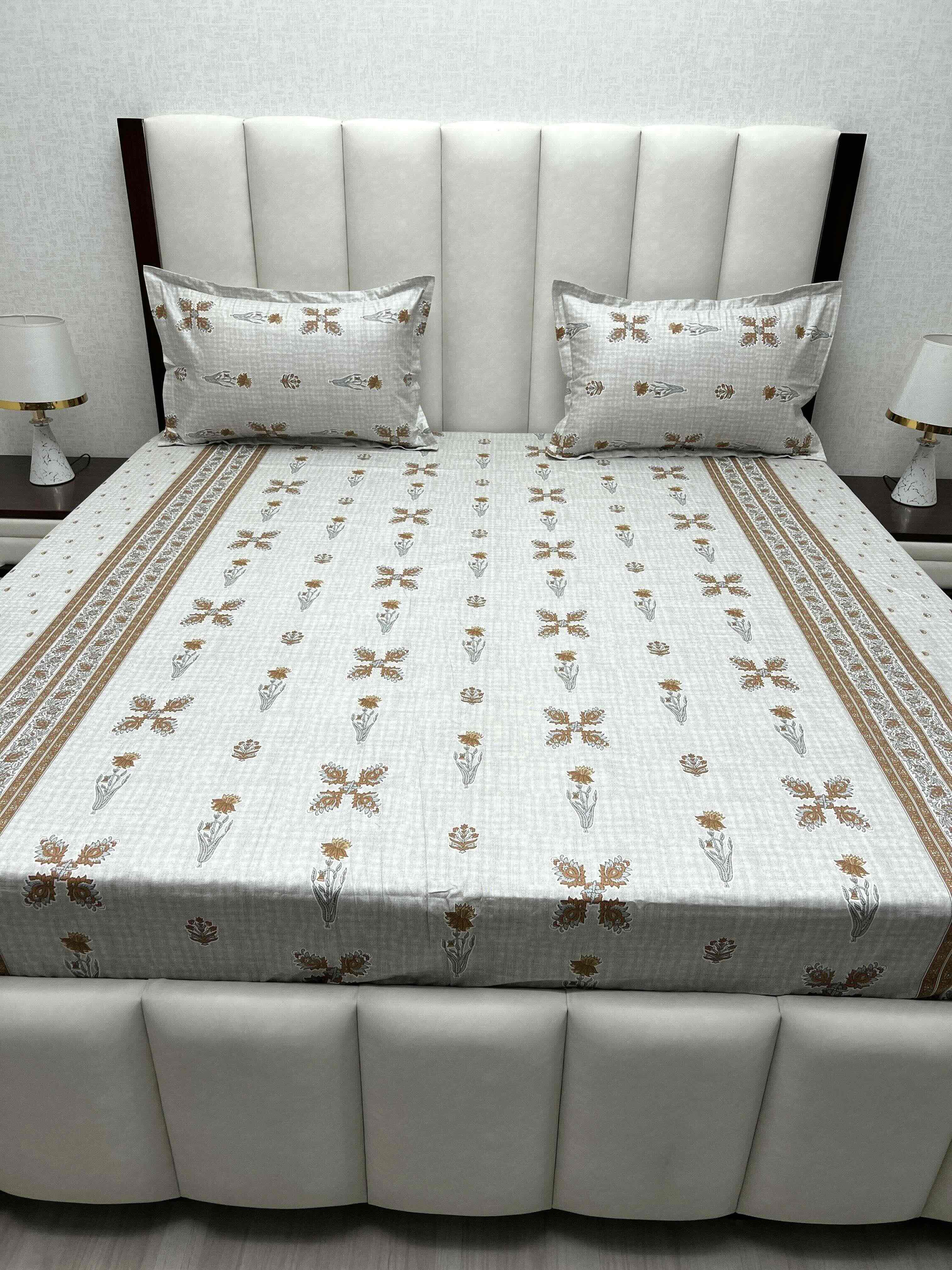 A-4800 - Pure Cotton 250 TC Queen Size Double Bedsheet (228X254) with Two Pillow Covers (43X68)