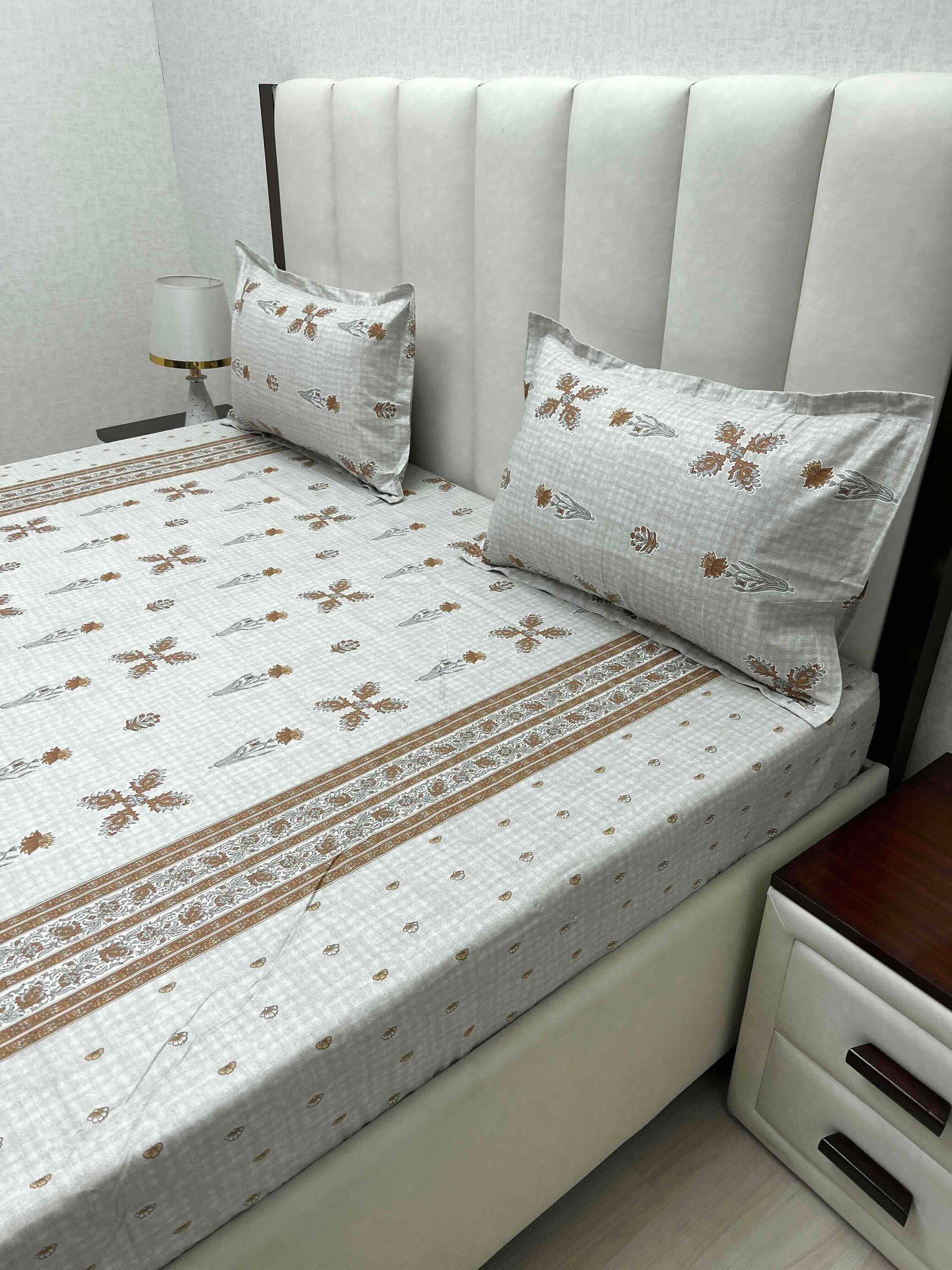 A-4800 - Pure Cotton 250 TC Queen Size Double Bedsheet (228X254) with Two Pillow Covers (43X68)