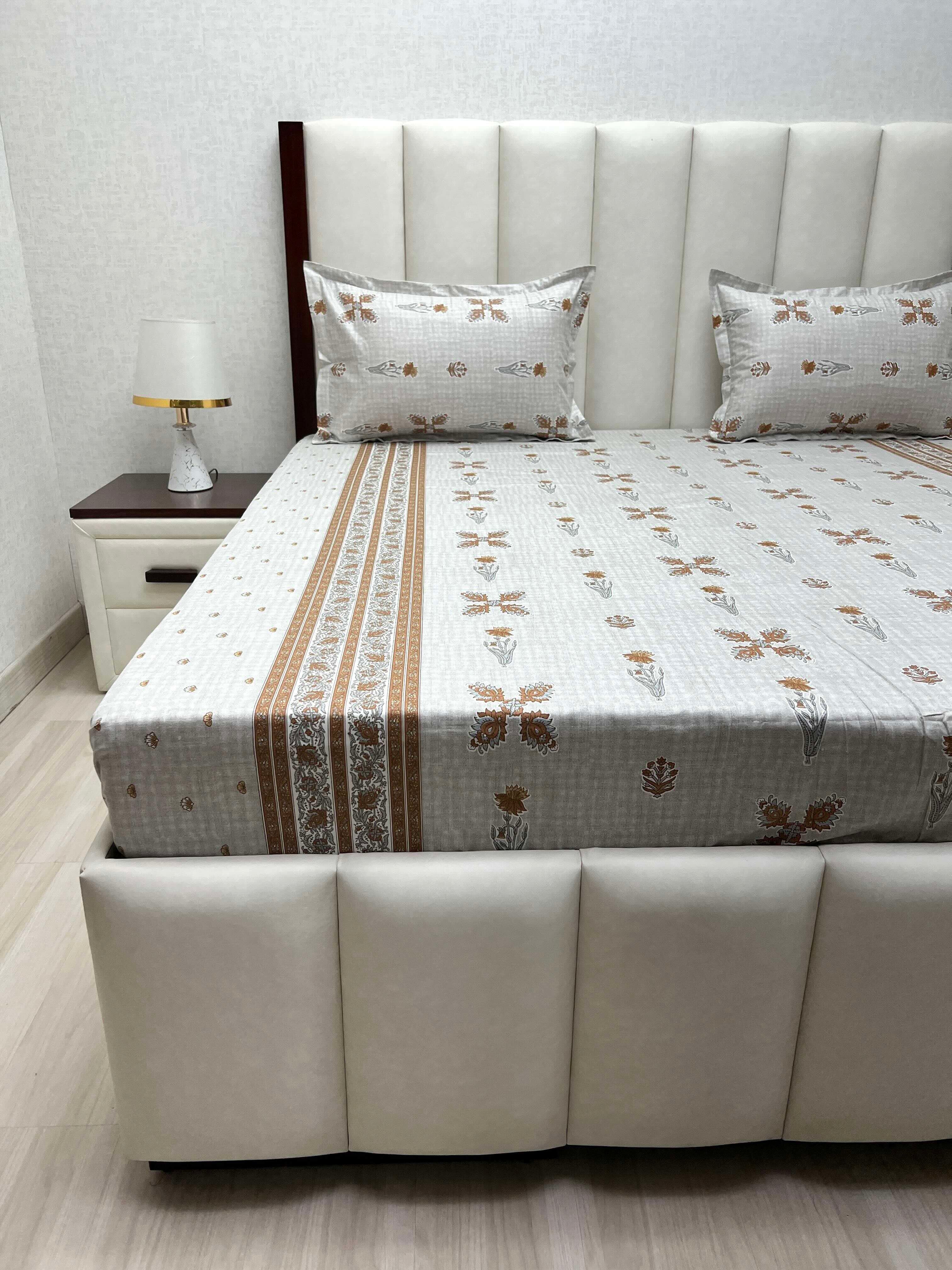 A-4800 - Pure Cotton 250 TC Queen Size Double Bedsheet (228X254) with Two Pillow Covers (43X68)