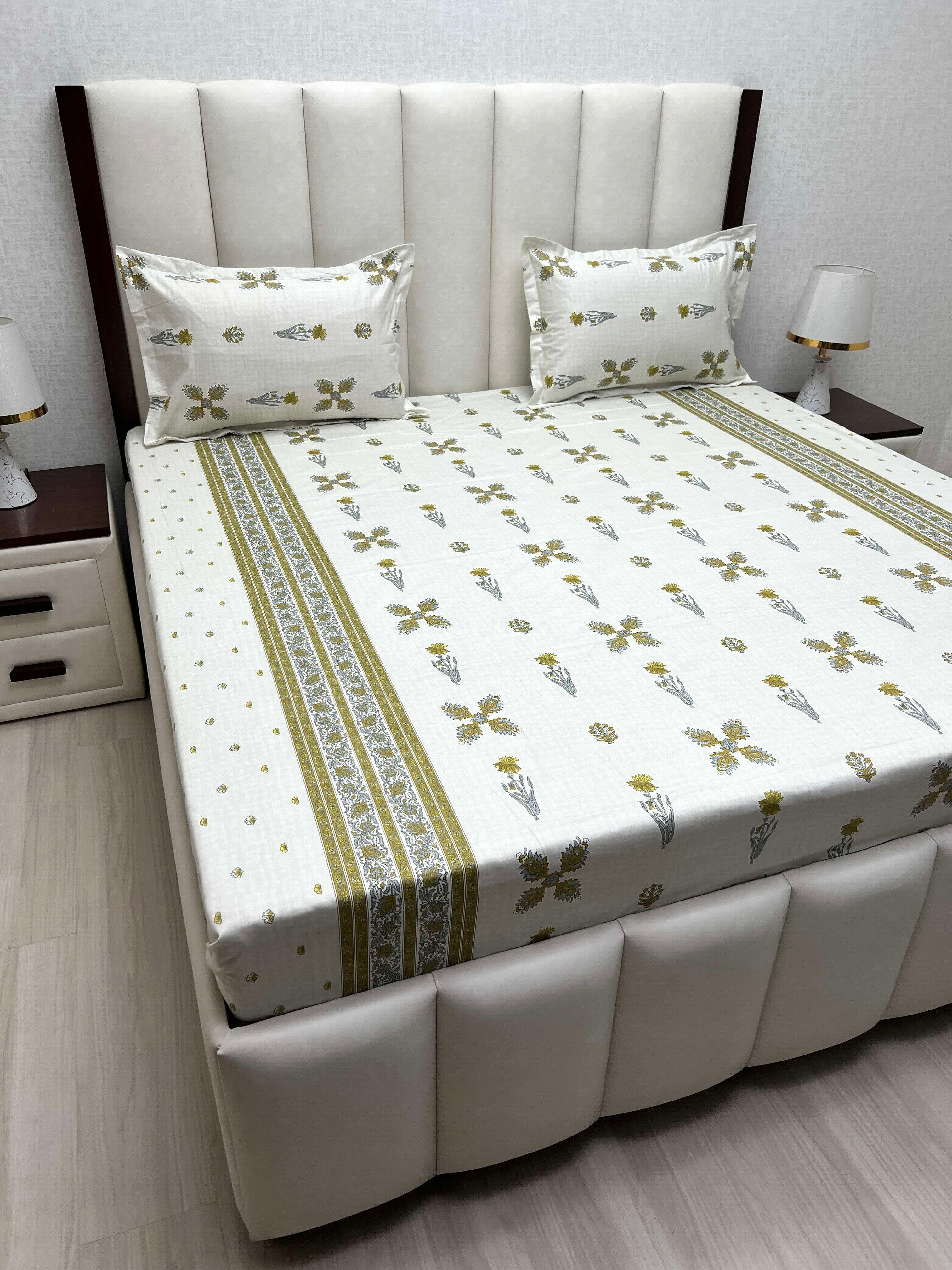 A-4801 - Pure Cotton 250 TC Queen Size Double Bedsheet (228X254) with Two Pillow Covers (43X68)