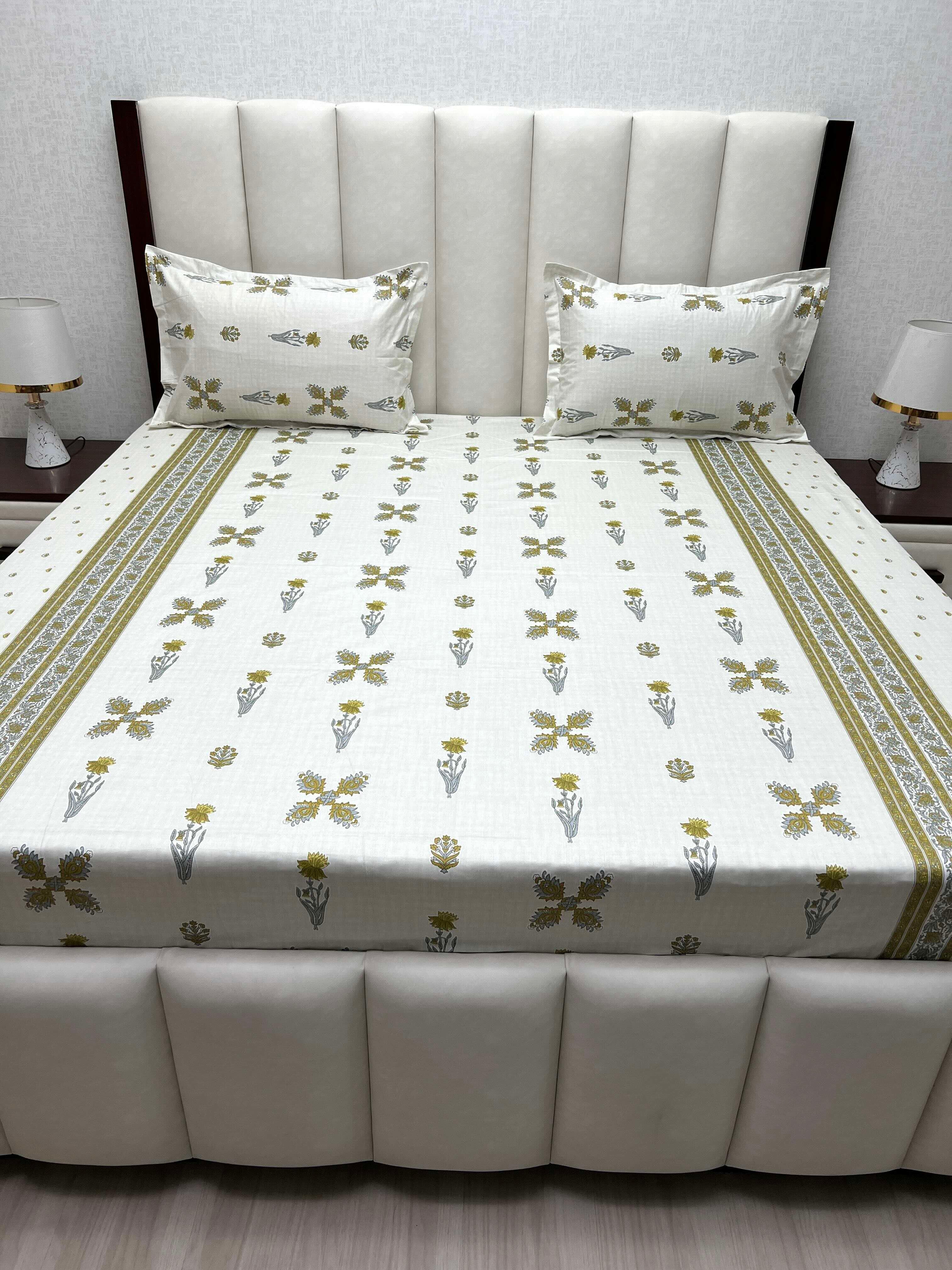 A-4801 - Pure Cotton 250 TC Queen Size Double Bedsheet (228X254) with Two Pillow Covers (43X68)