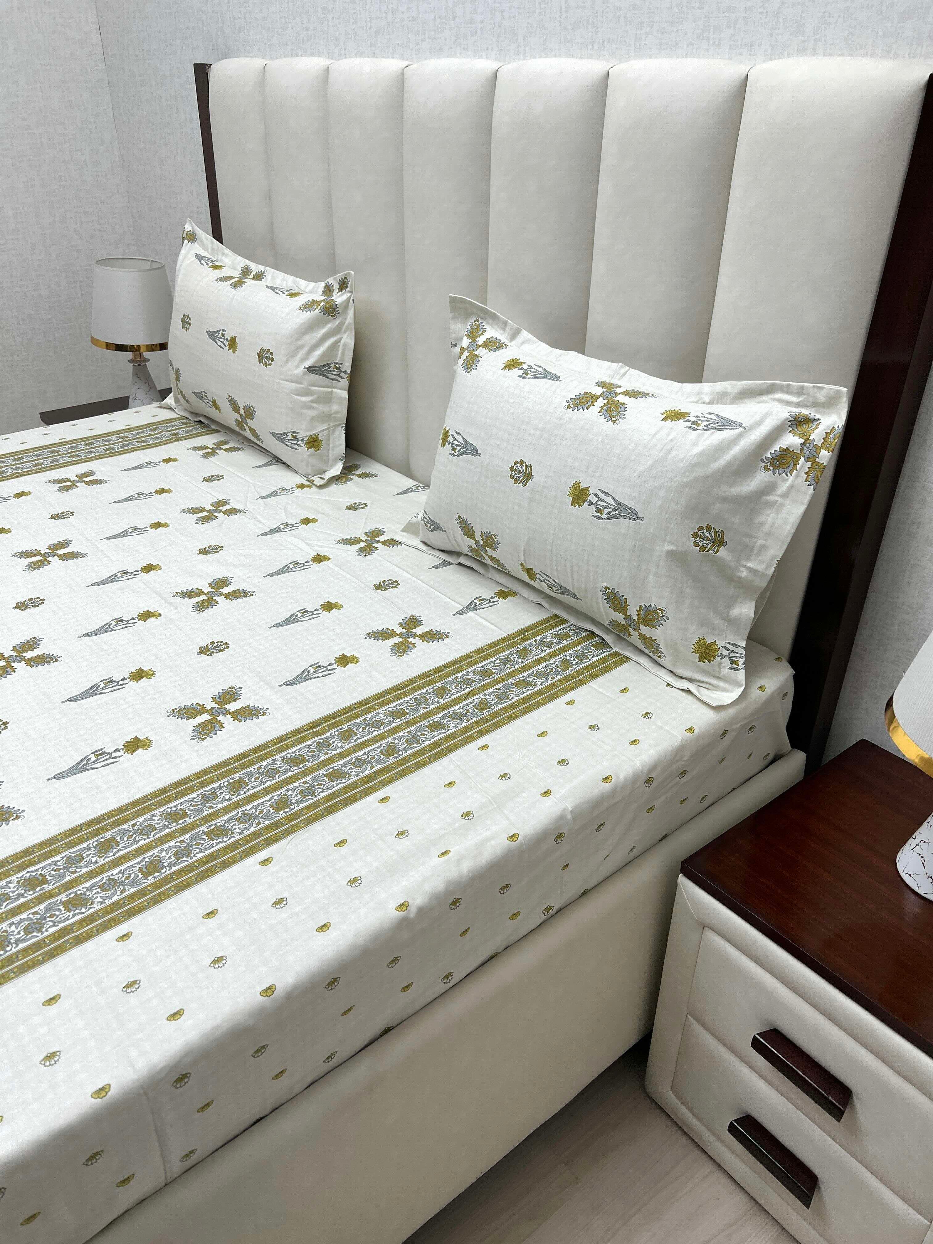 A-4801 - Pure Cotton 250 TC Queen Size Double Bedsheet (228X254) with Two Pillow Covers (43X68)