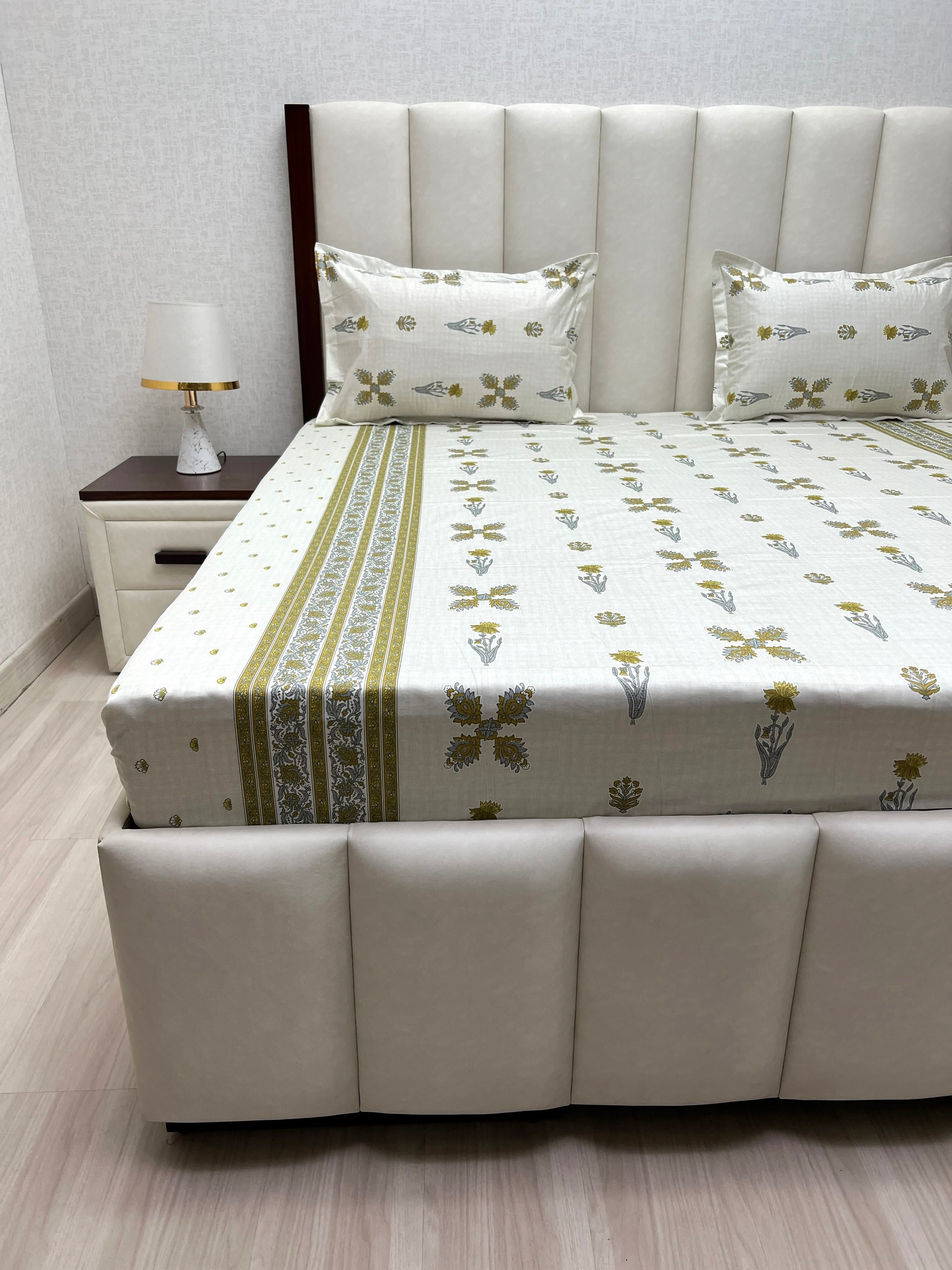 A-4801 - Pure Cotton 250 TC Queen Size Double Bedsheet (228X254) with Two Pillow Covers (43X68)