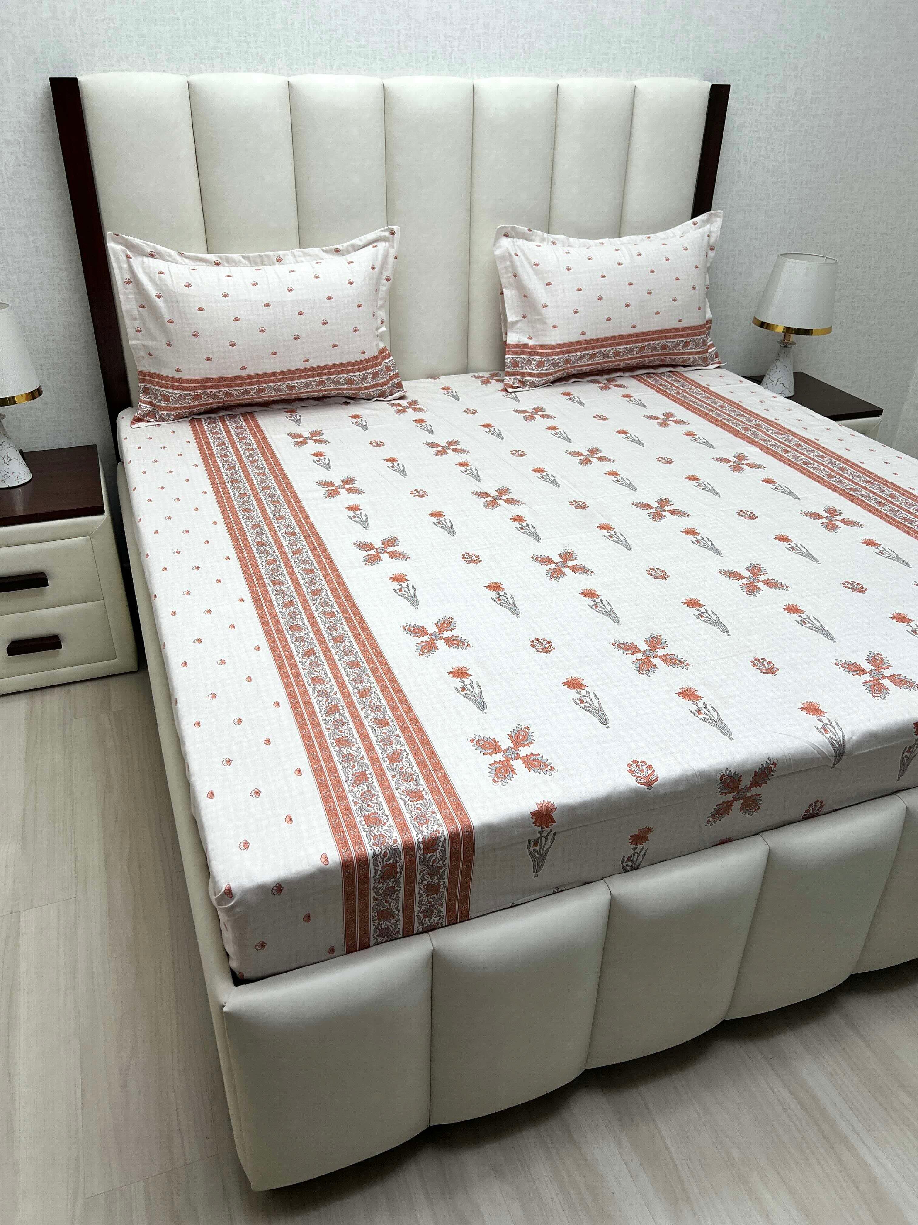 A-4802 - Pure Cotton 250 TC Queen Size Double Bedsheet (228X254) with Two Pillow Covers (43X68)