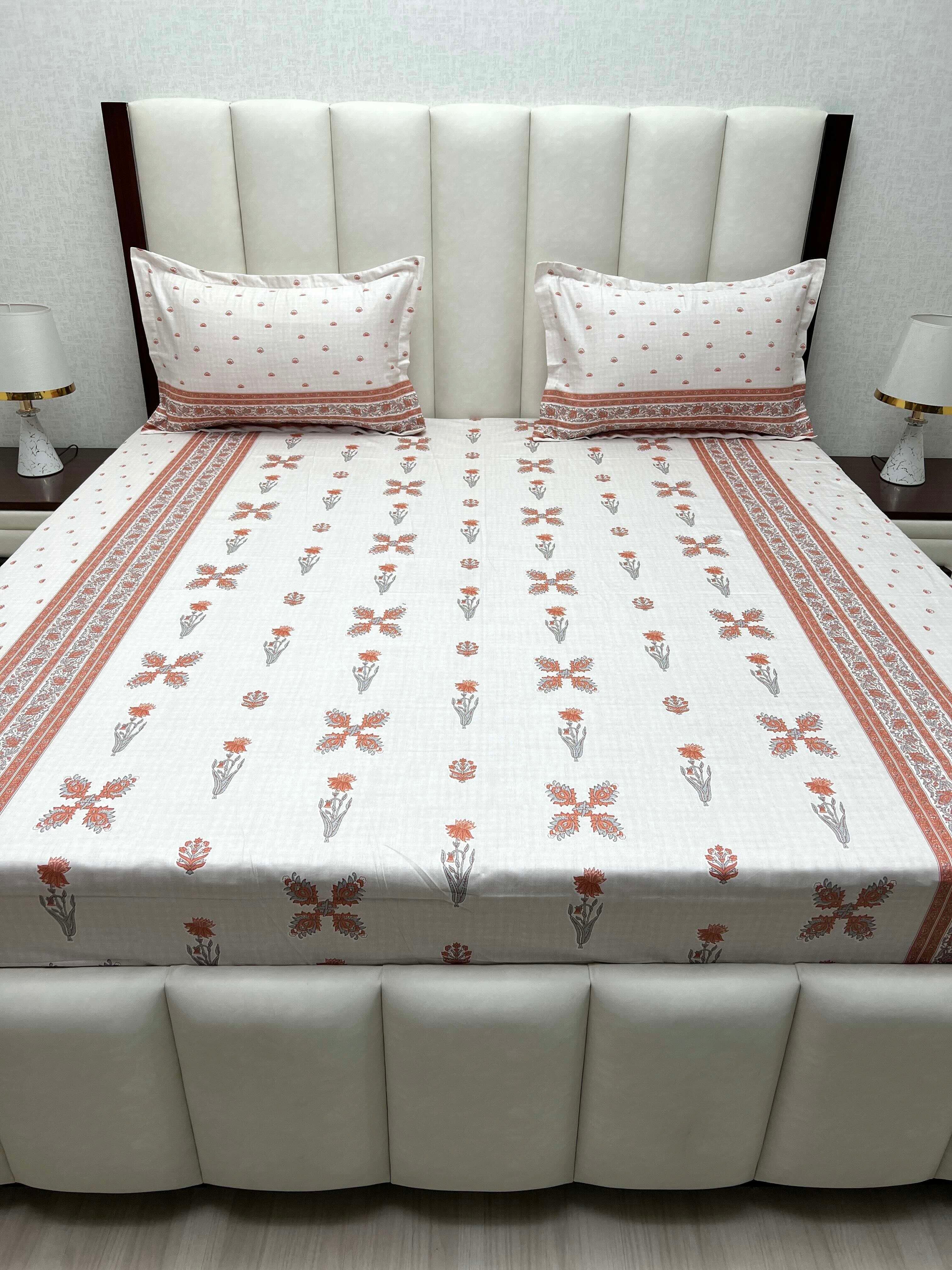 A-4802 - Pure Cotton 250 TC Queen Size Double Bedsheet (228X254) with Two Pillow Covers (43X68)