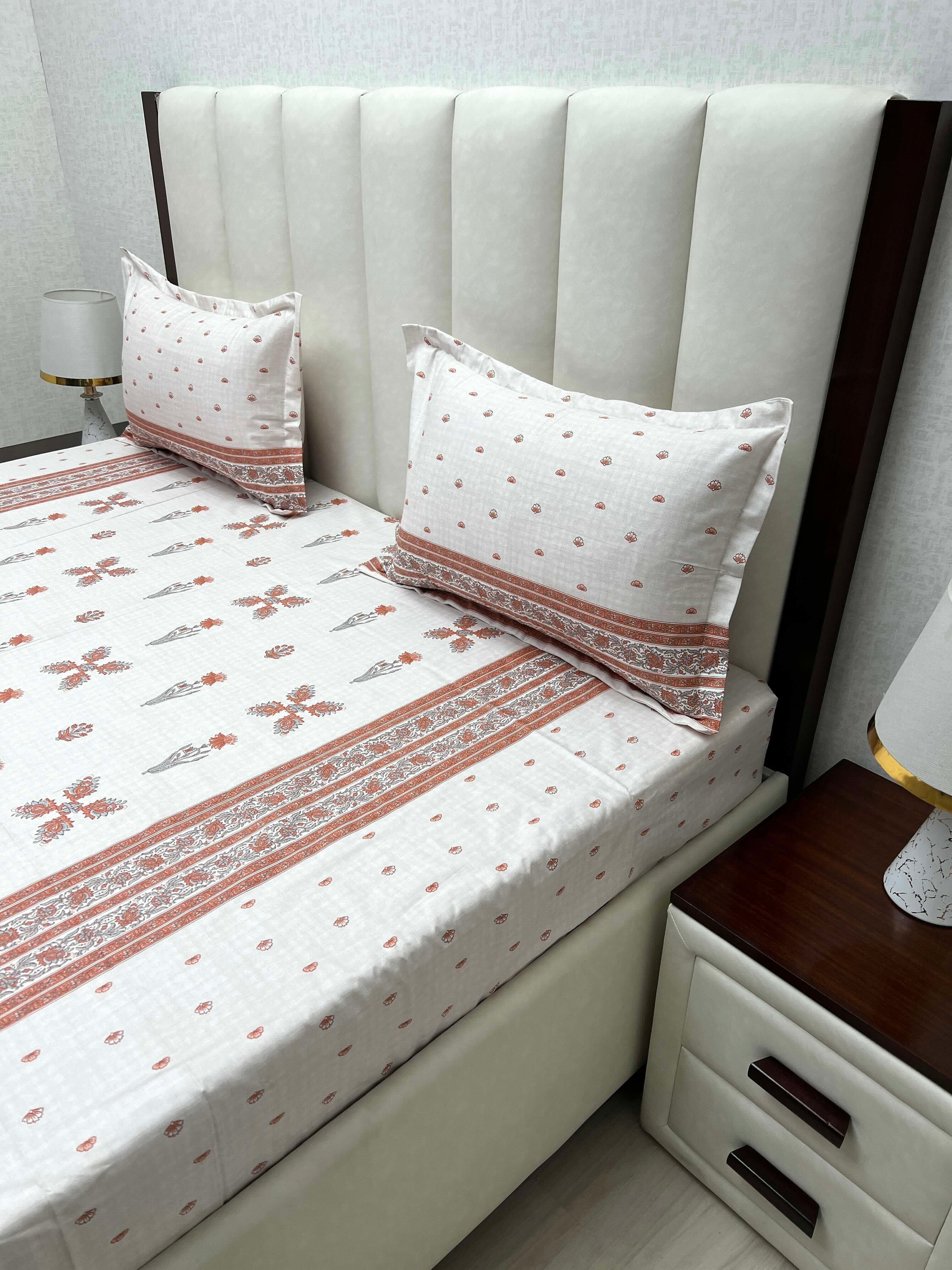 A-4802 - Pure Cotton 250 TC Queen Size Double Bedsheet (228X254) with Two Pillow Covers (43X68)