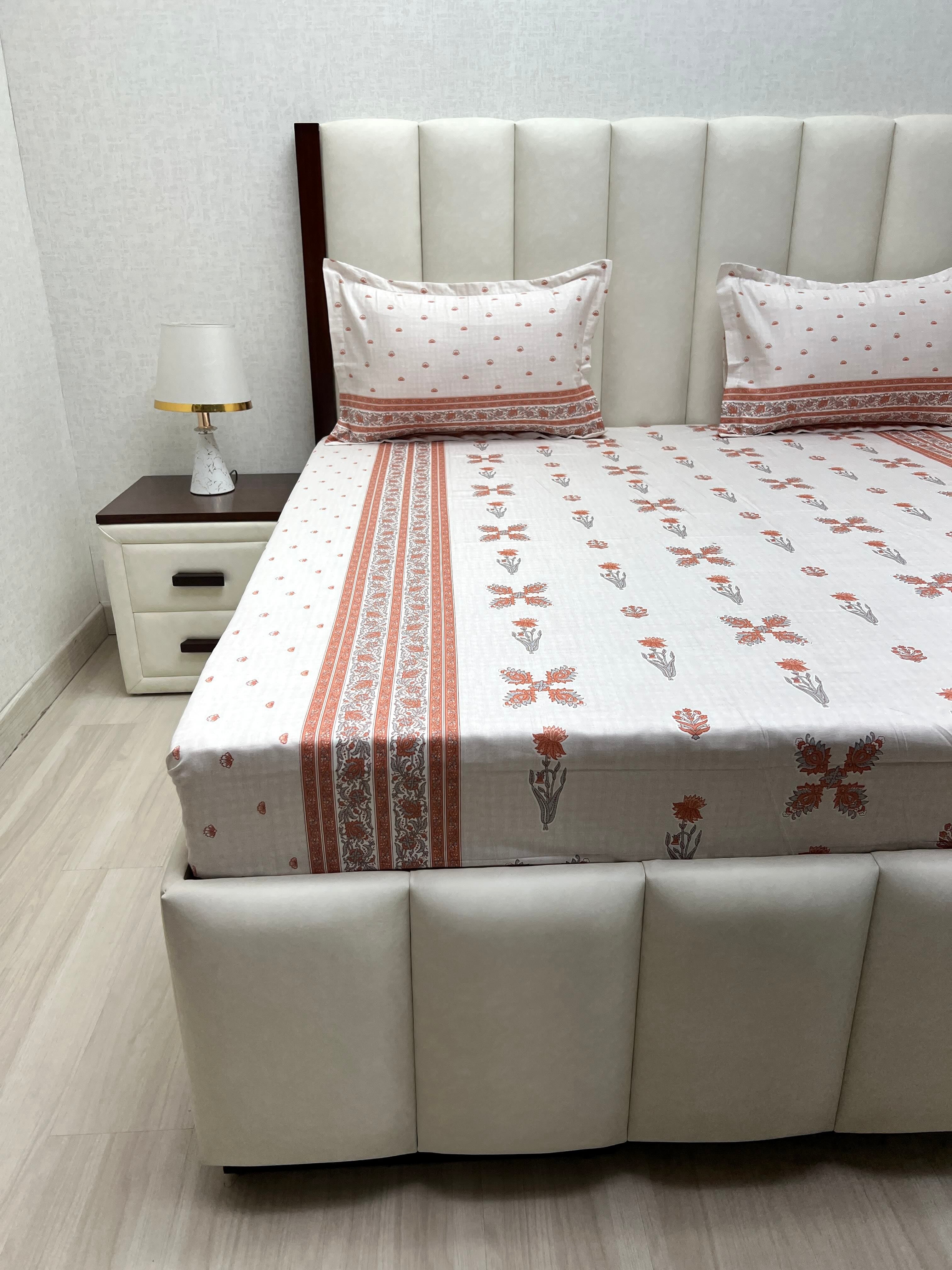 A-4802 - Pure Cotton 250 TC Queen Size Double Bedsheet (228X254) with Two Pillow Covers (43X68)