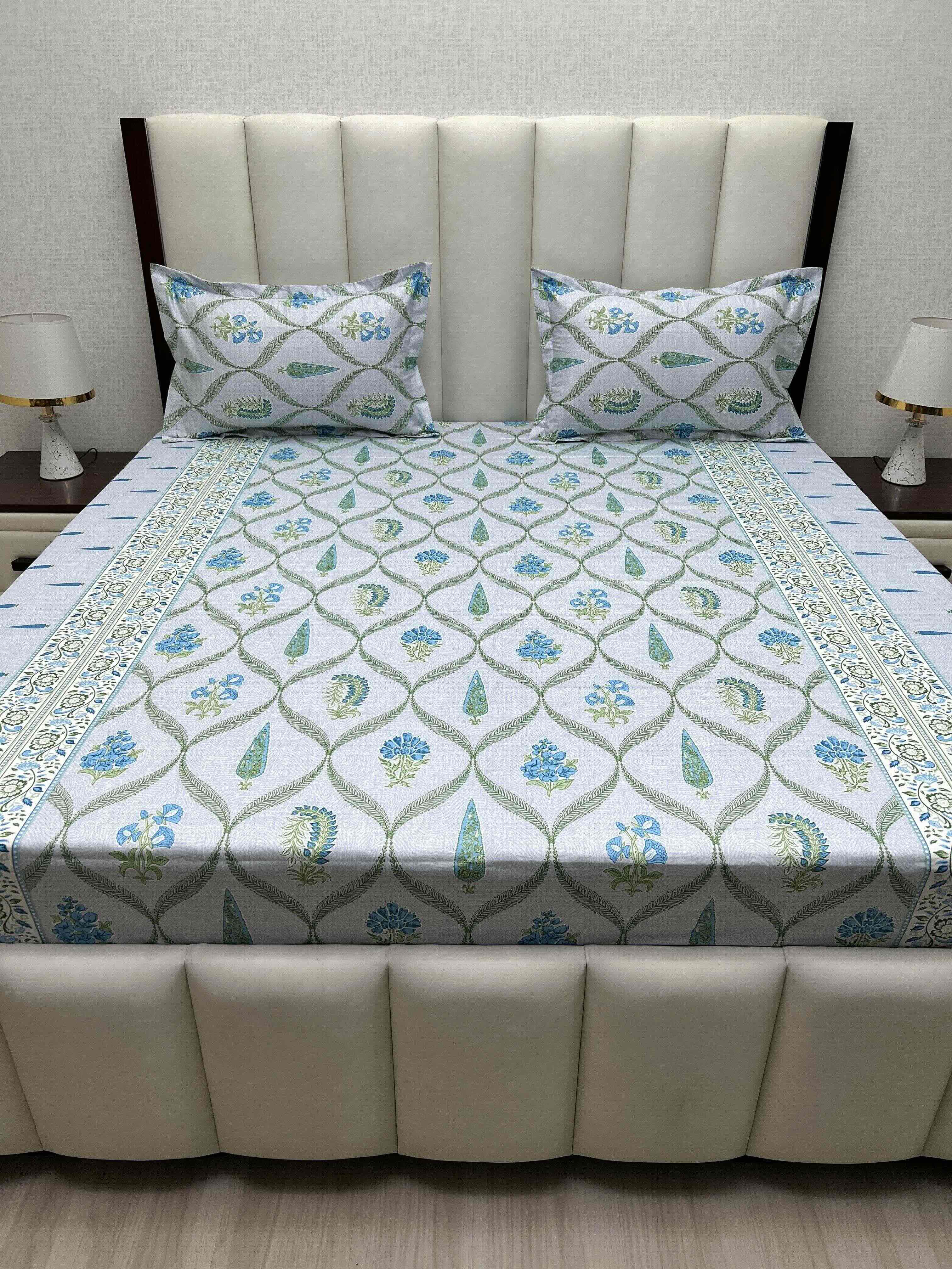 A-4804 - Pure Cotton 250 TC Queen Size Double Bedsheet (228X254) with Two Pillow Covers (43X68)