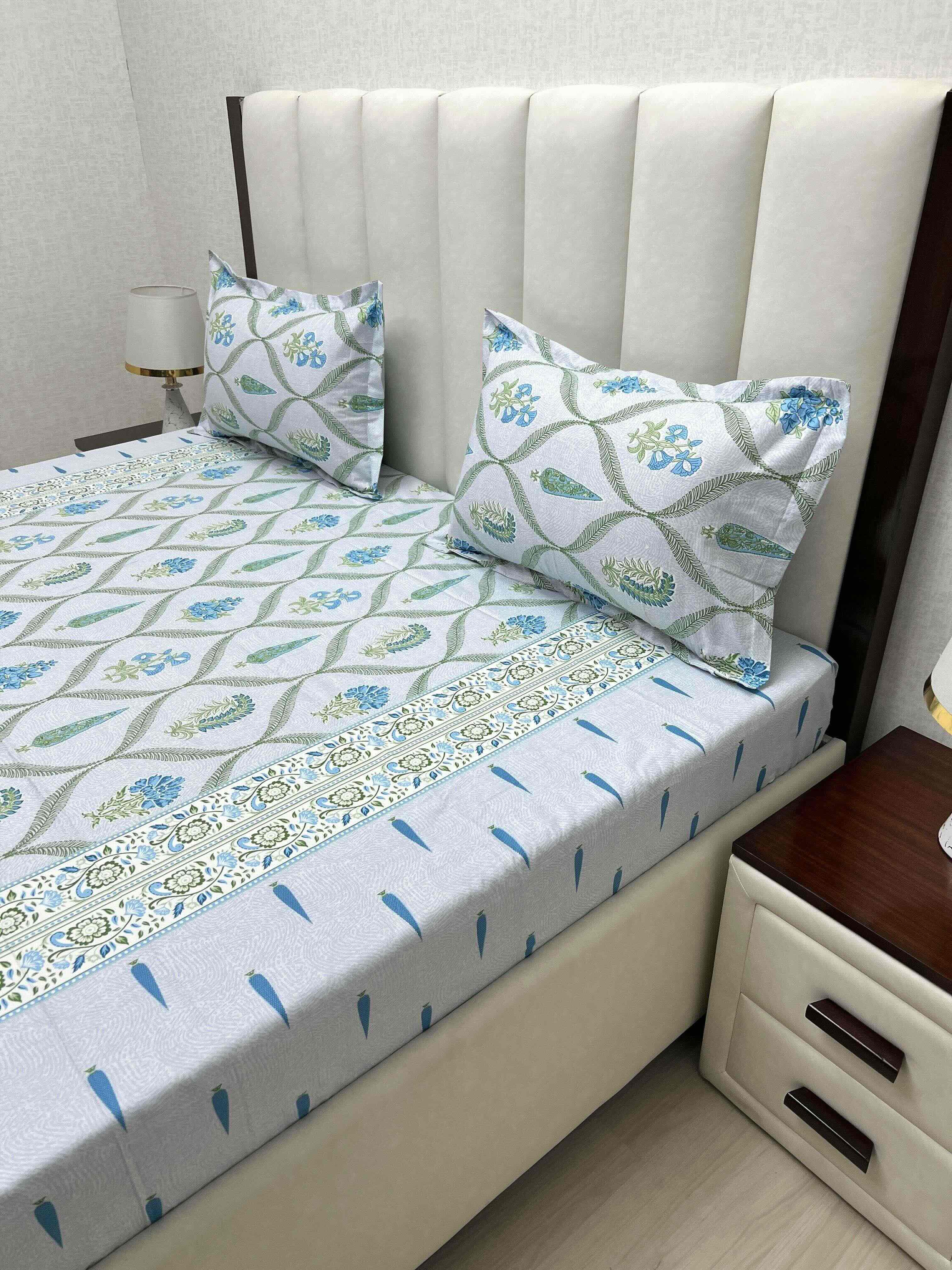 A-4804 - Pure Cotton 250 TC Queen Size Double Bedsheet (228X254) with Two Pillow Covers (43X68)