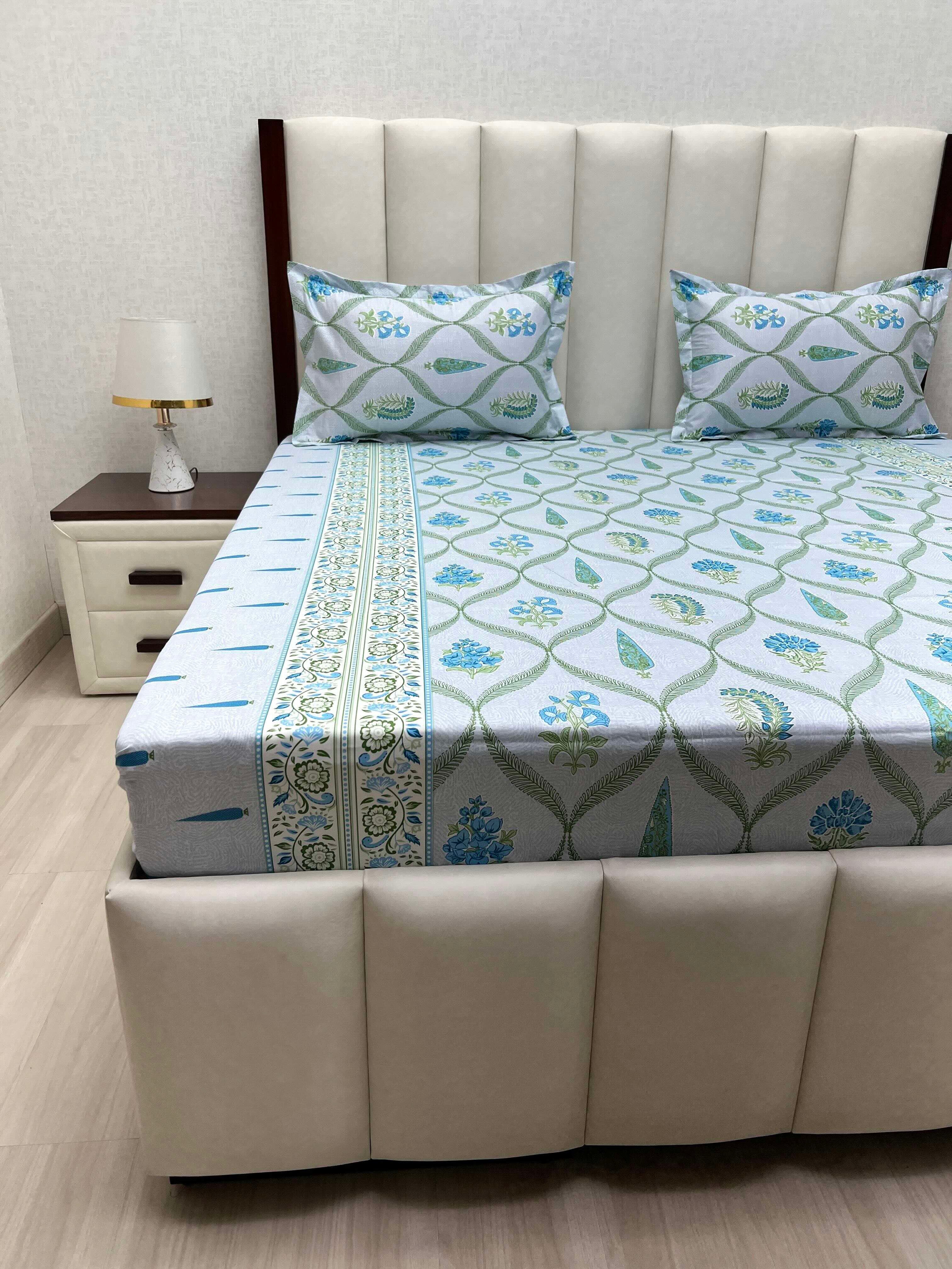 A-4804 - Pure Cotton 250 TC Queen Size Double Bedsheet (228X254) with Two Pillow Covers (43X68)