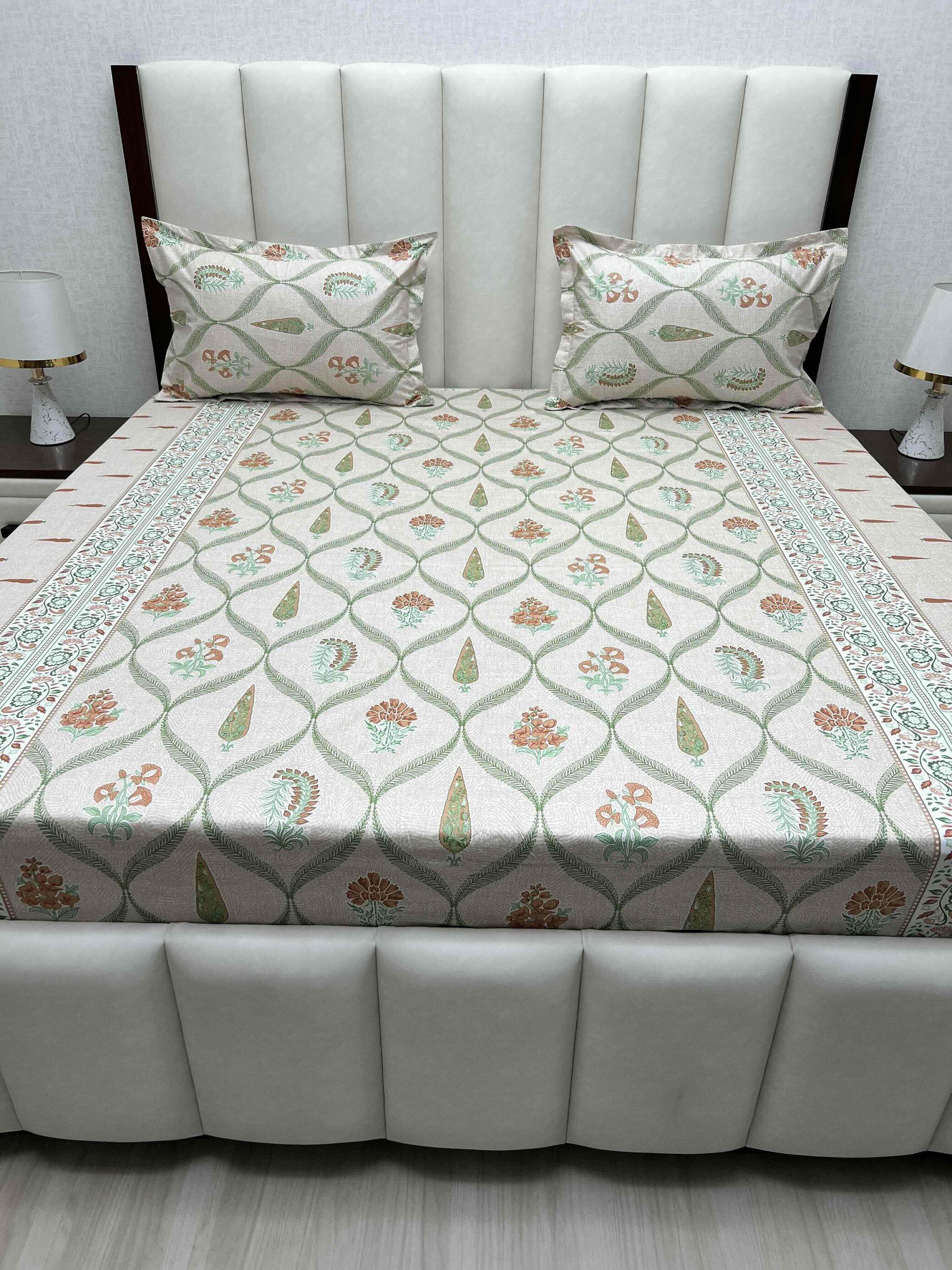 A-4805 - Pure Cotton 250 TC Queen Size Double Bedsheet (228X254) with Two Pillow Covers (43X68)