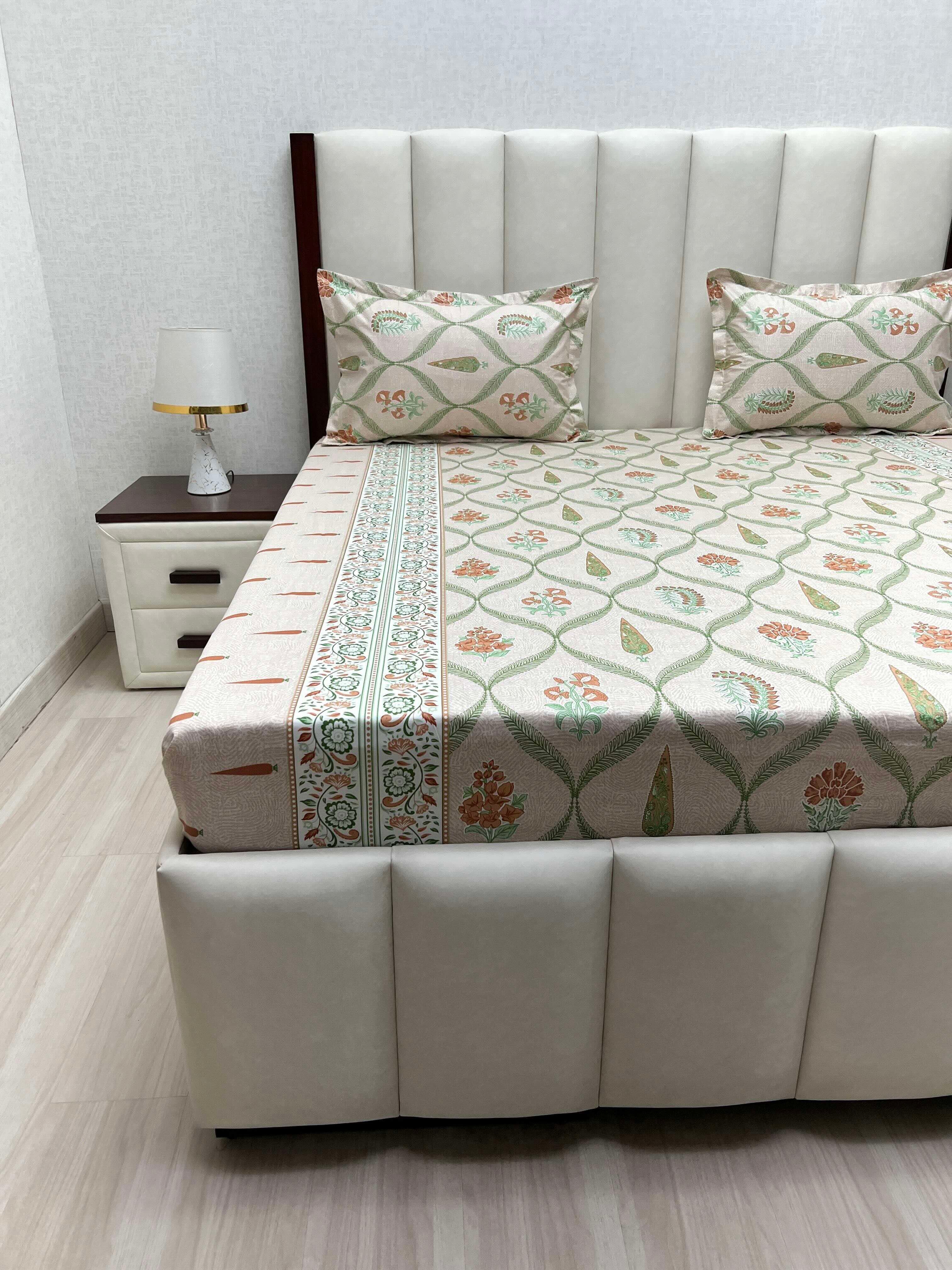 A-4805 - Pure Cotton 250 TC Queen Size Double Bedsheet (228X254) with Two Pillow Covers (43X68)