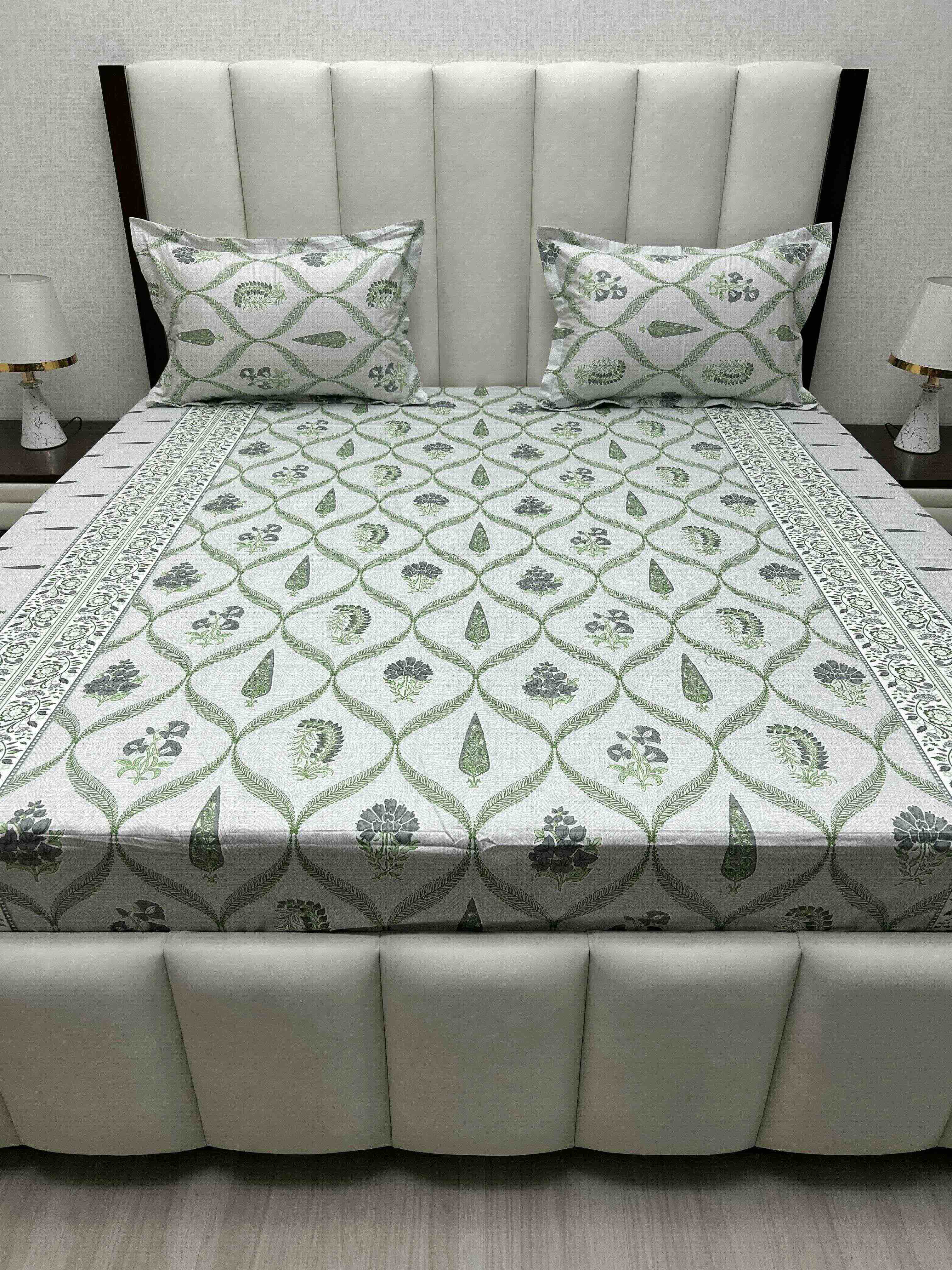 A-4806 - Pure Cotton 250 TC Queen Size Double Bedsheet (228X254) with Two Pillow Covers (43X68)