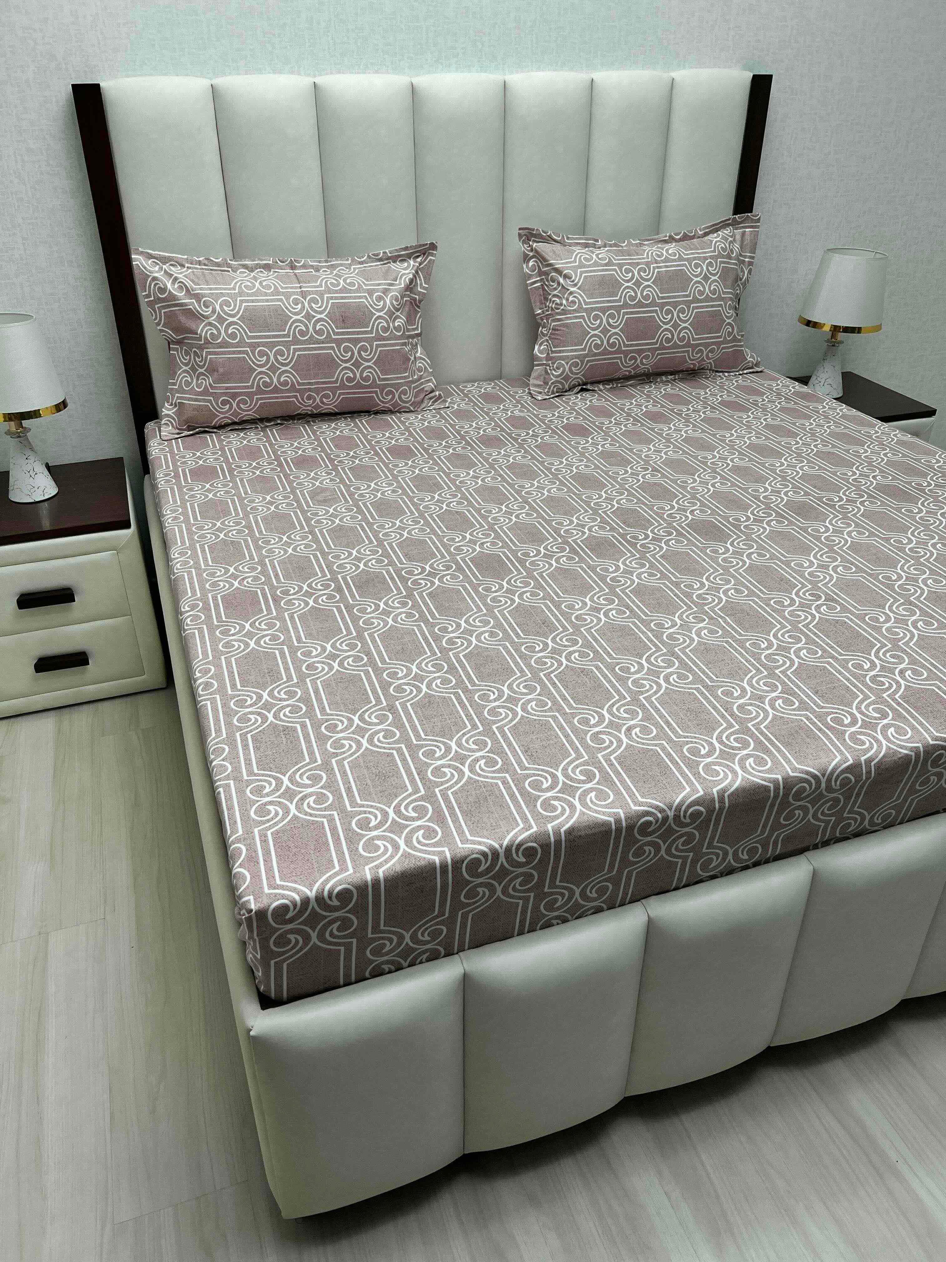 A-4807 - Pure Cotton 250 TC Queen Size Double Bedsheet (228X254) with Two Pillow Covers (43X68)