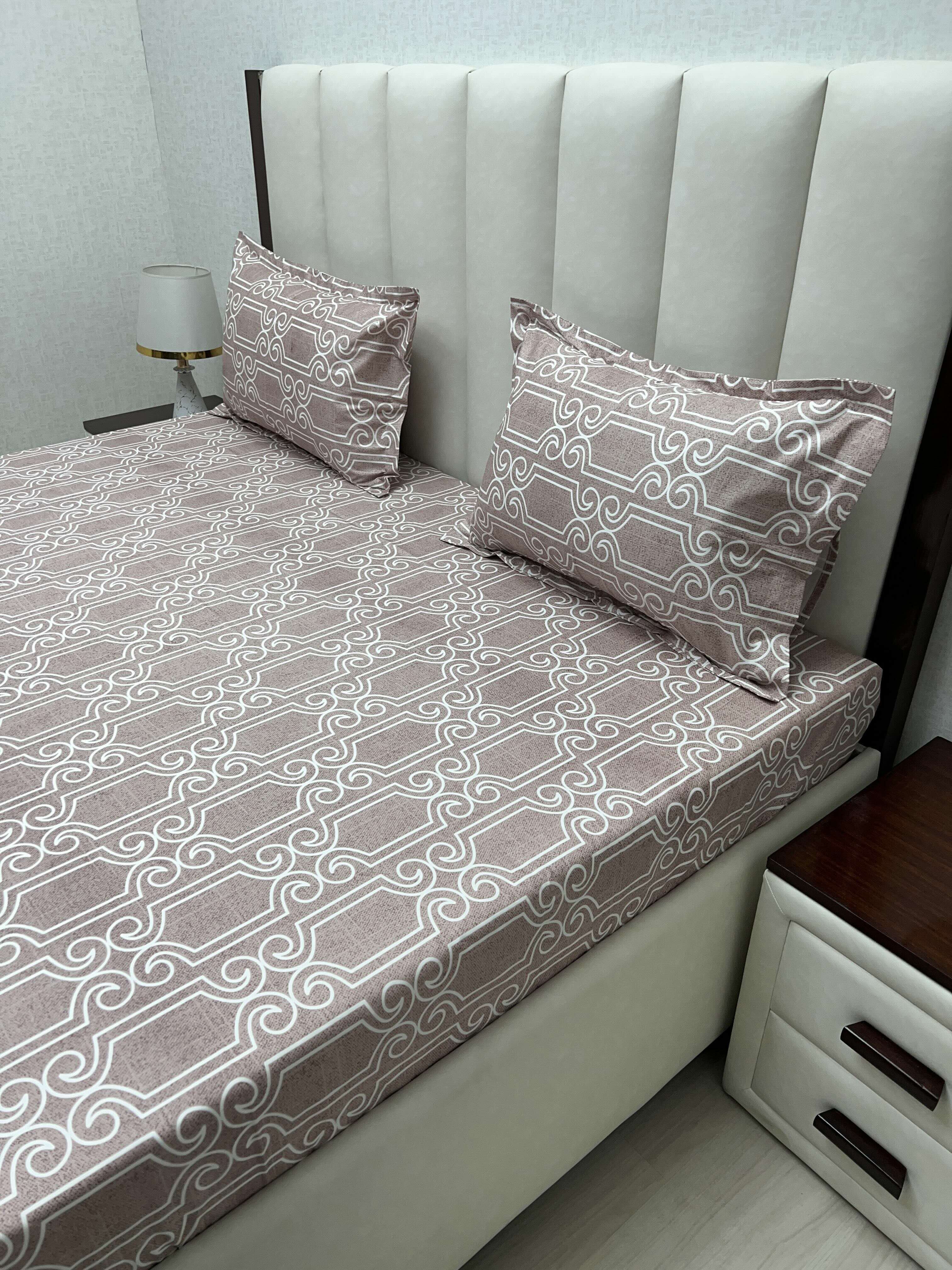 A-4807 - Pure Cotton 250 TC Queen Size Double Bedsheet (228X254) with Two Pillow Covers (43X68)