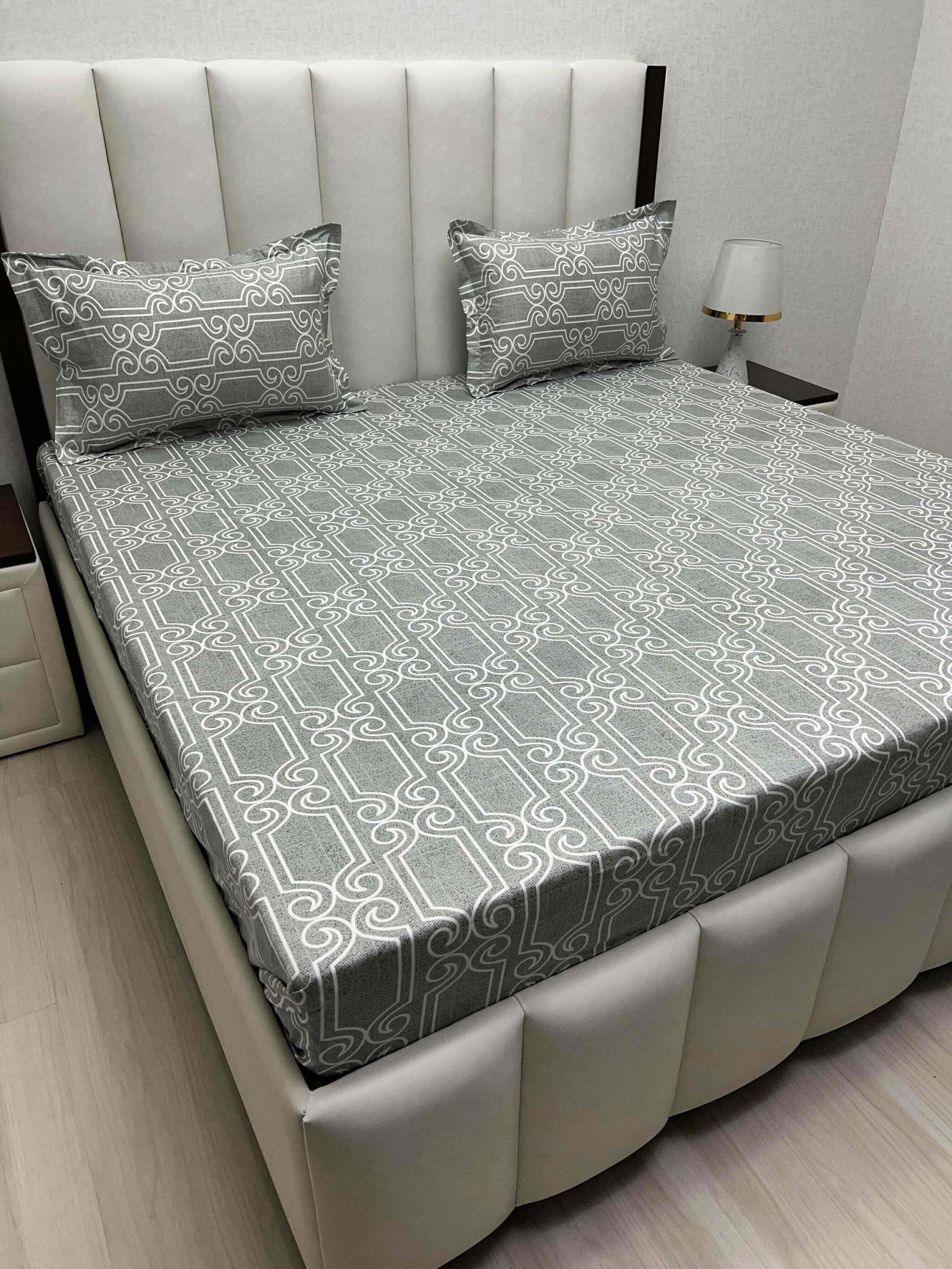 A-4808 - Pure Cotton 250 TC Queen Size Double Bedsheet (228X254) with Two Pillow Covers (43X68)