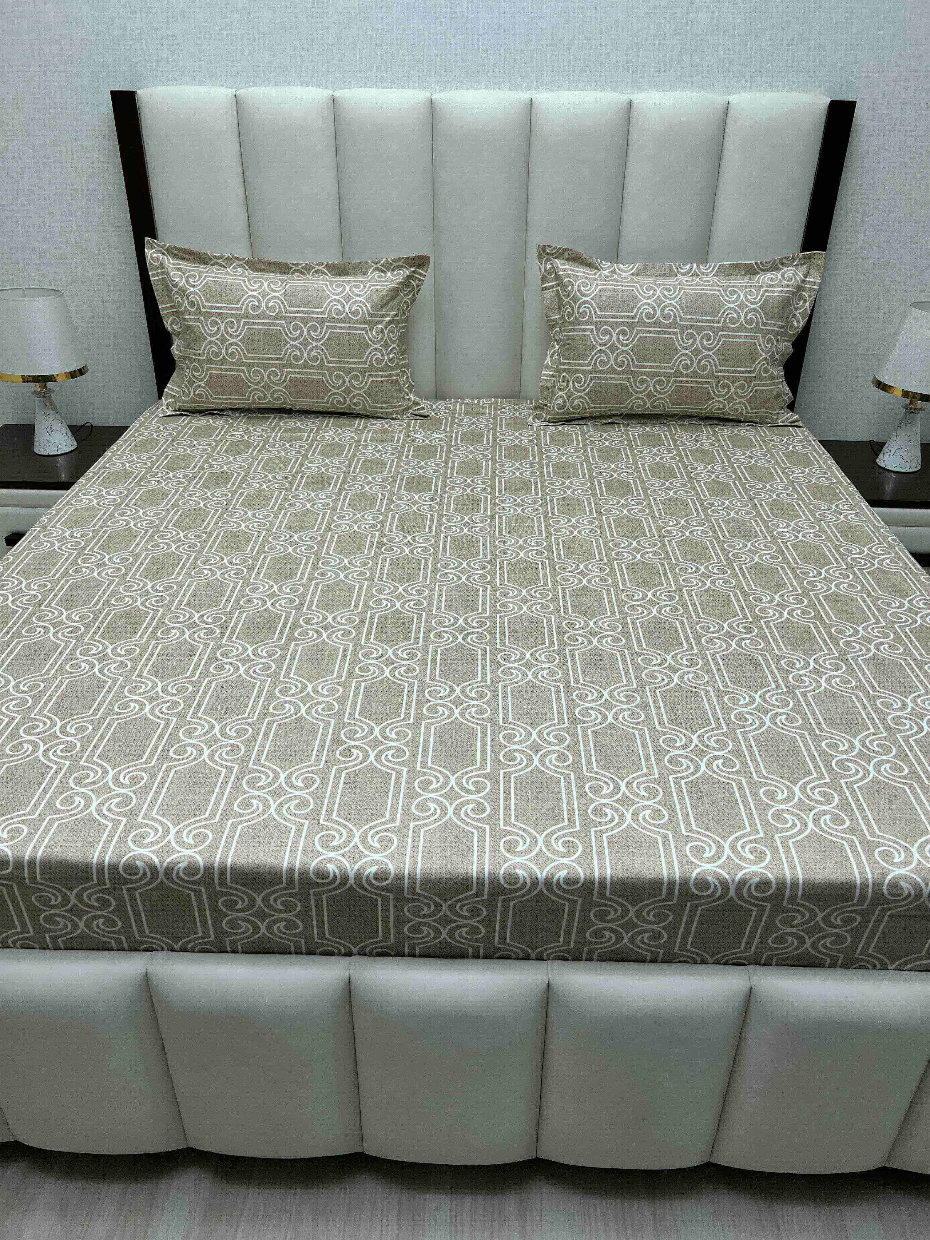 A-4809 - Pure Cotton 250 TC Queen Size Double Bedsheet (228X254) with Two Pillow Covers (43X68)