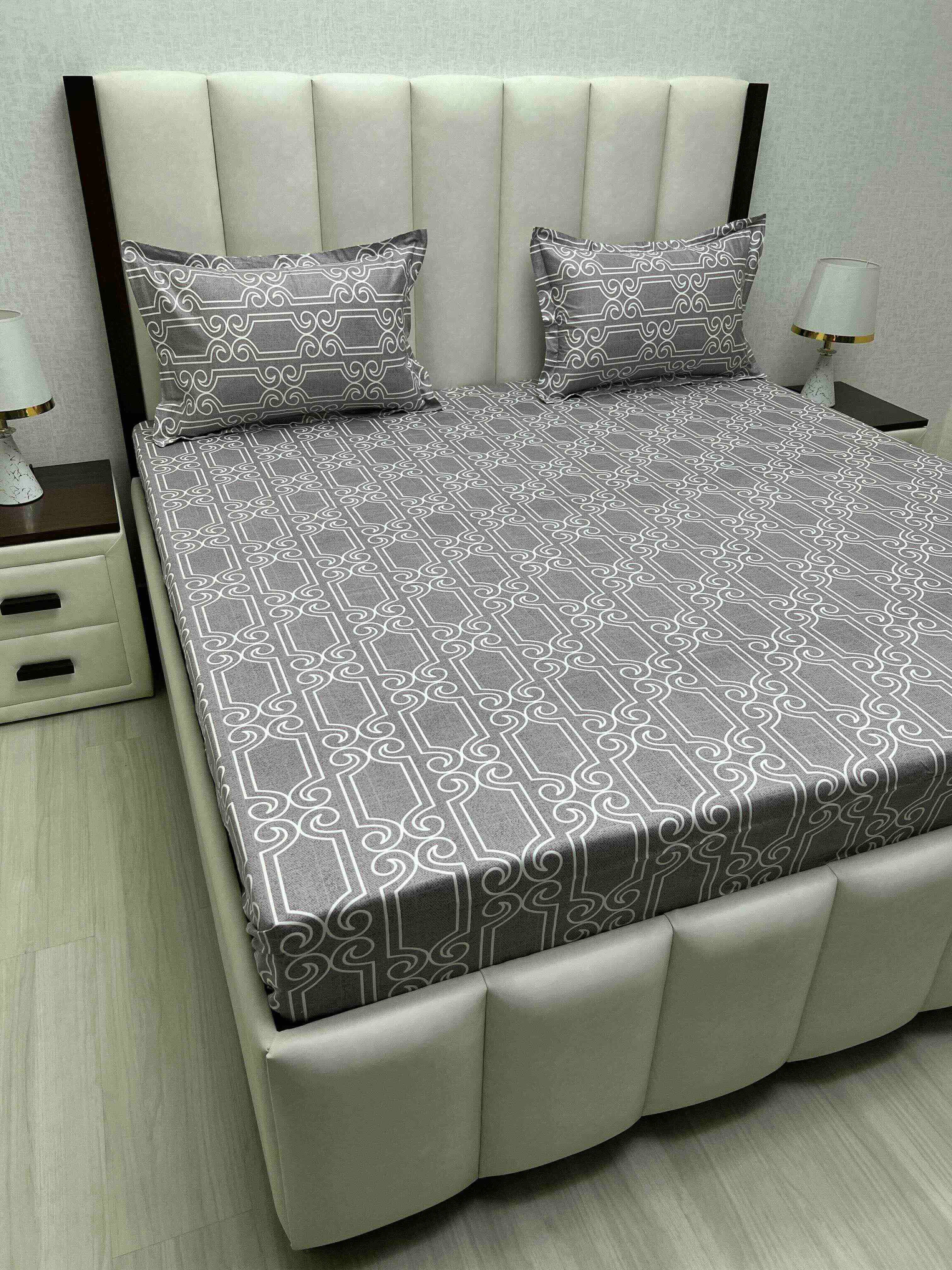 A-4810 - Pure Cotton 250 TC Queen Size Double Bedsheet (228X254) with Two Pillow Covers (43X68)