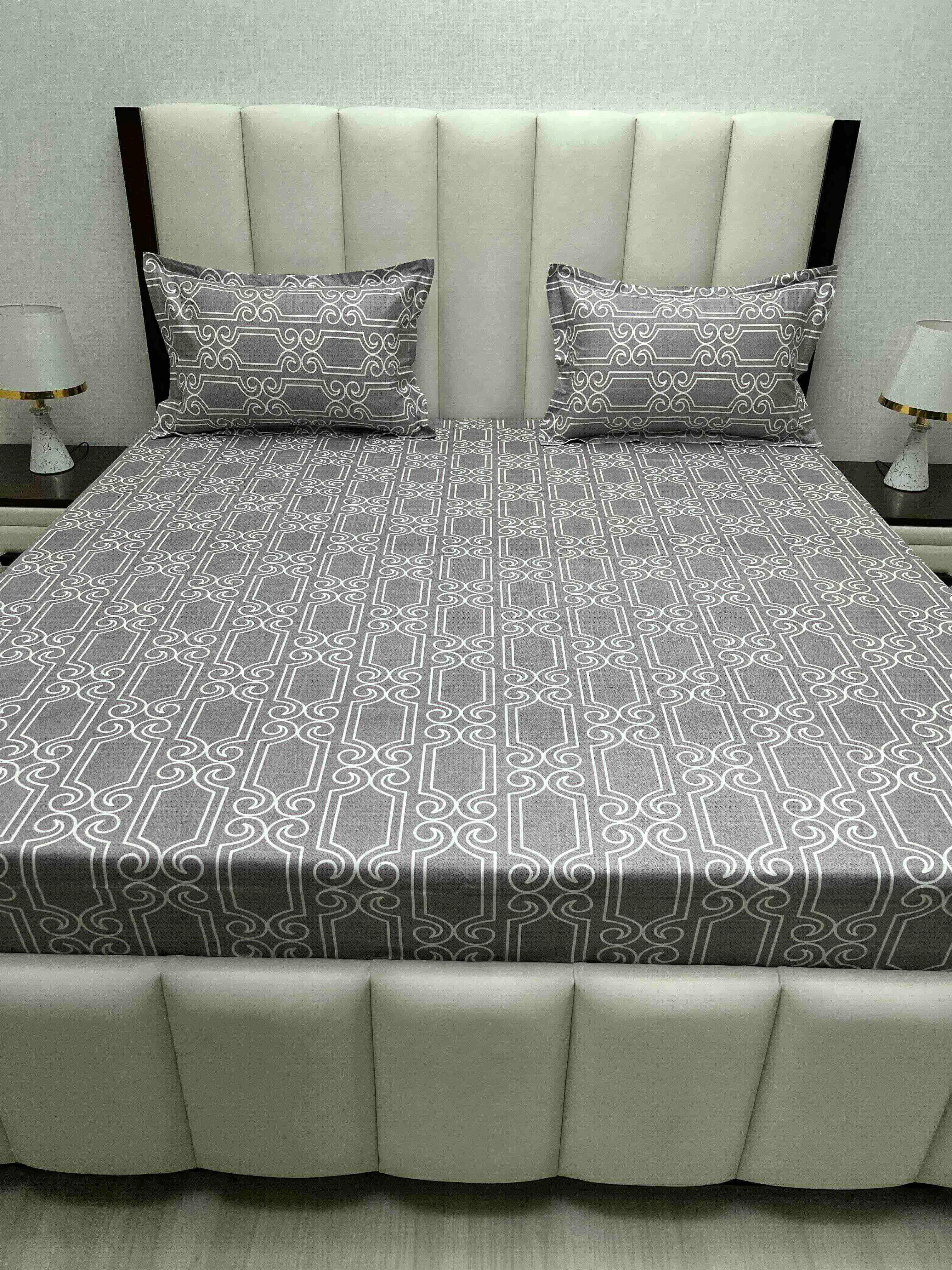 A-4810 - Pure Cotton 250 TC Queen Size Double Bedsheet (228X254) with Two Pillow Covers (43X68)