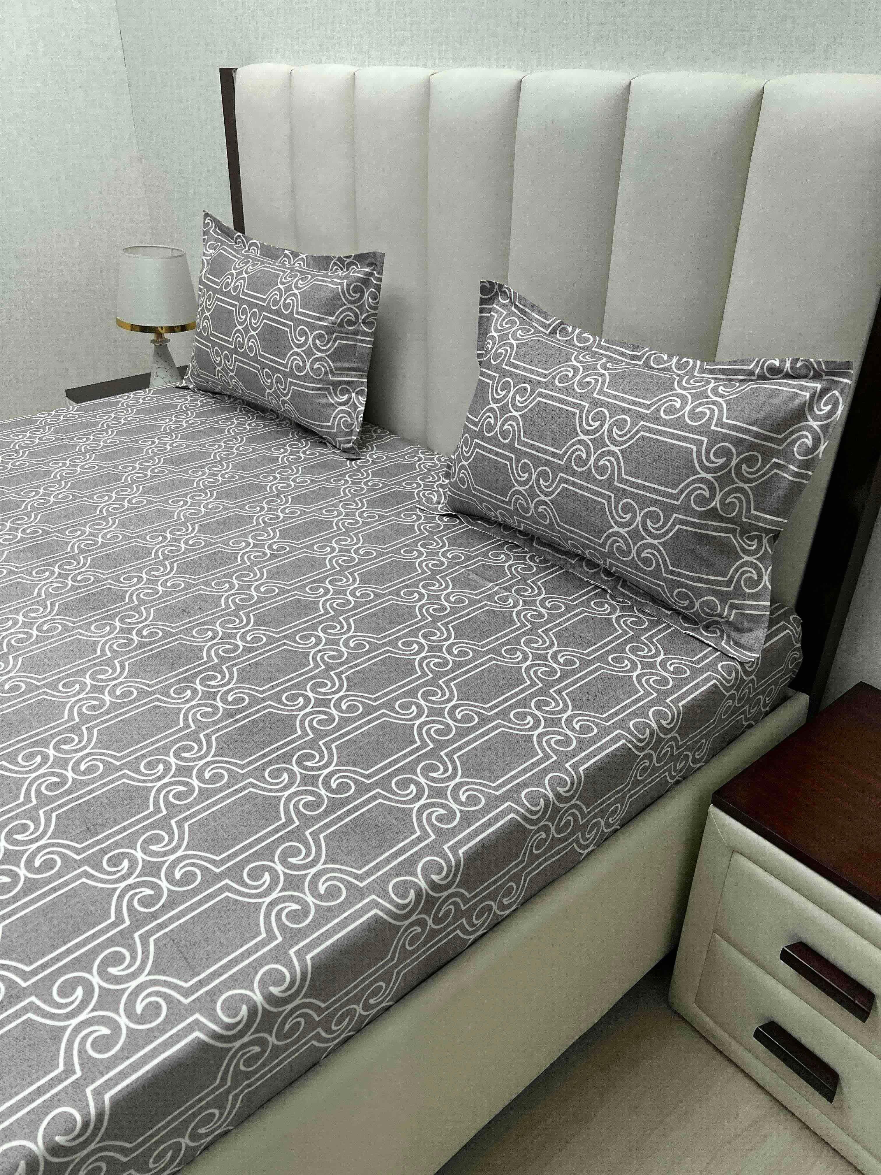 A-4810 - Pure Cotton 250 TC Queen Size Double Bedsheet (228X254) with Two Pillow Covers (43X68)