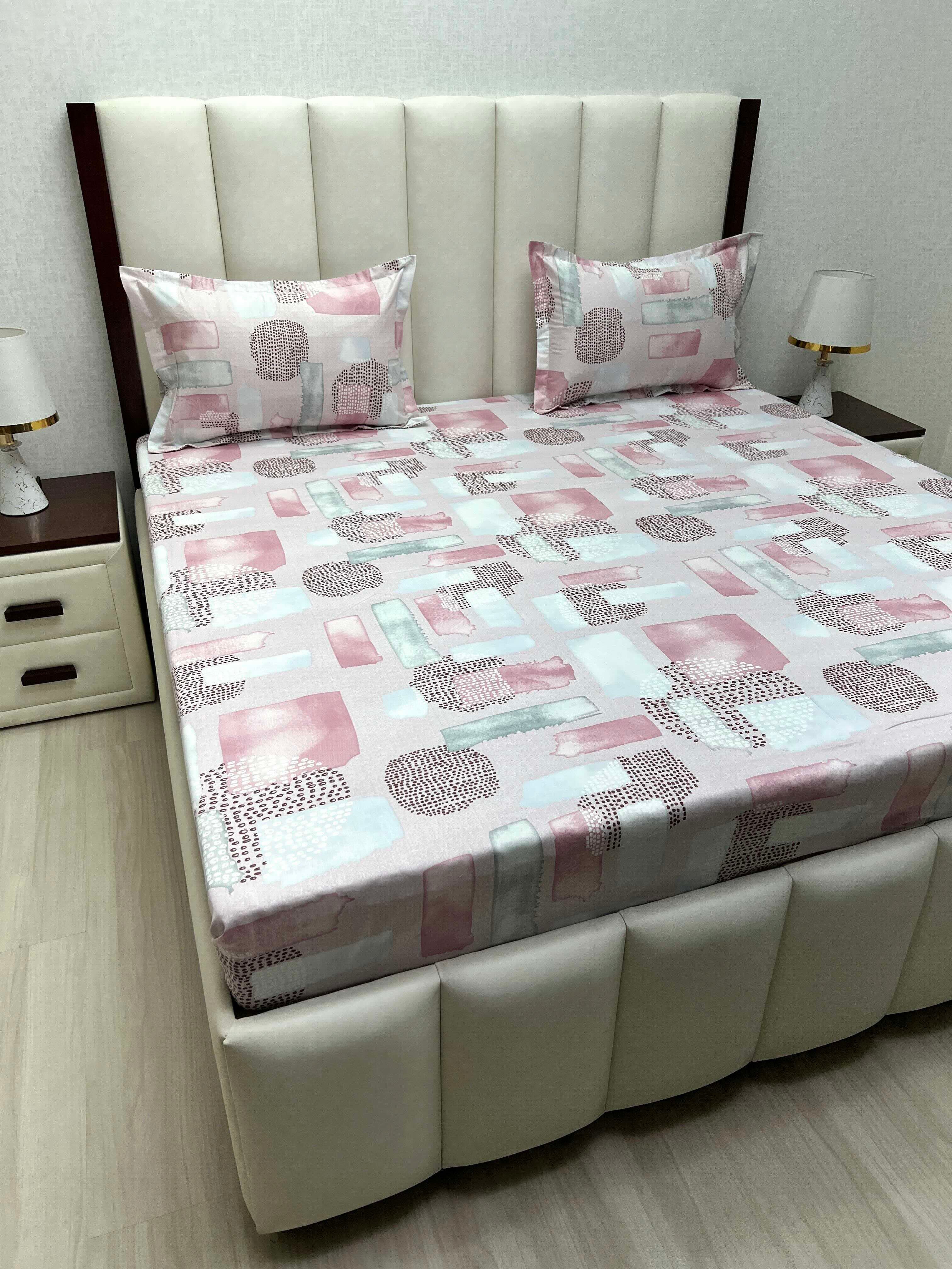 A-4820 - Pure Cotton 250 TC Queen Size Double Bedsheet (228X254) with Two Pillow Covers (43X68)