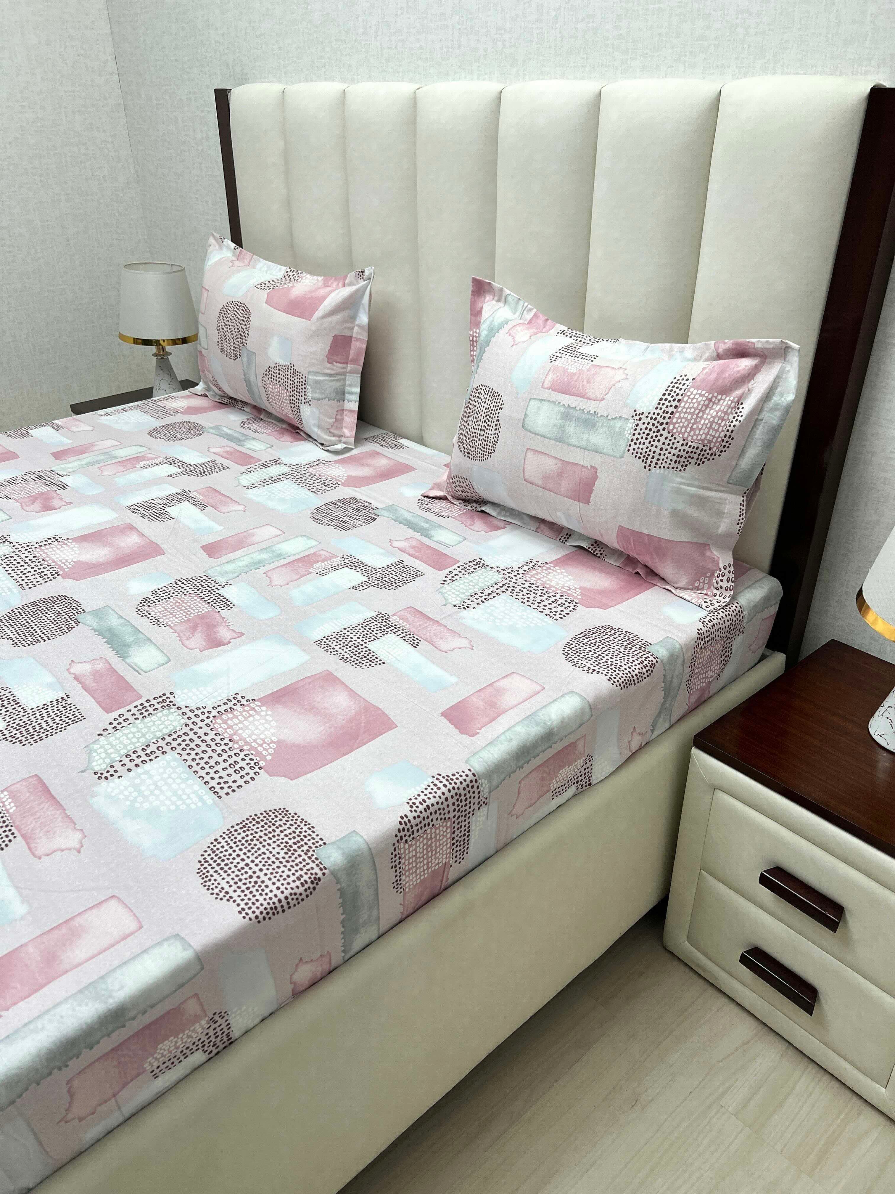 A-4820 - Pure Cotton 250 TC Queen Size Double Bedsheet (228X254) with Two Pillow Covers (43X68)