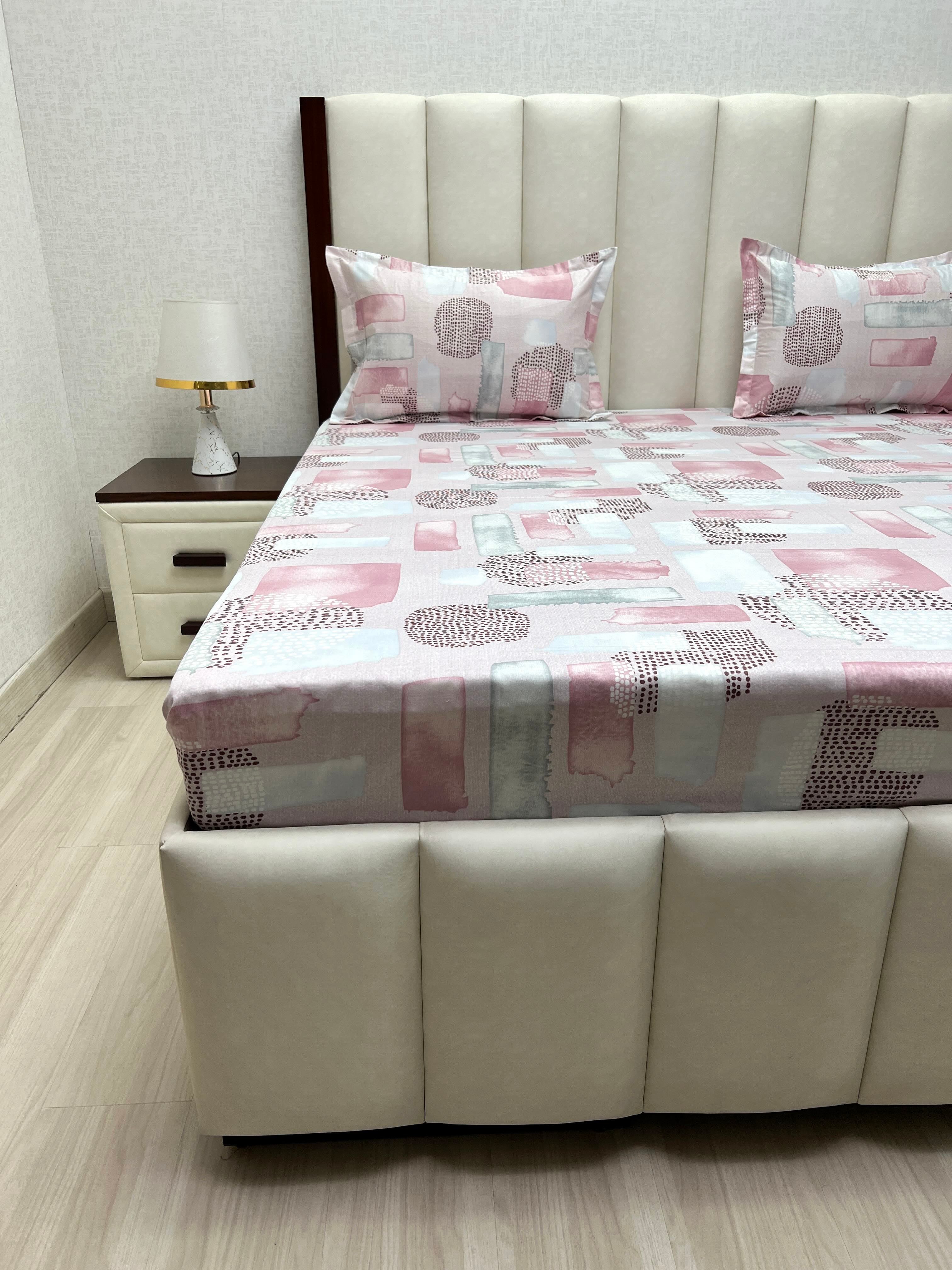 A-4820 - Pure Cotton 250 TC Queen Size Double Bedsheet (228X254) with Two Pillow Covers (43X68)