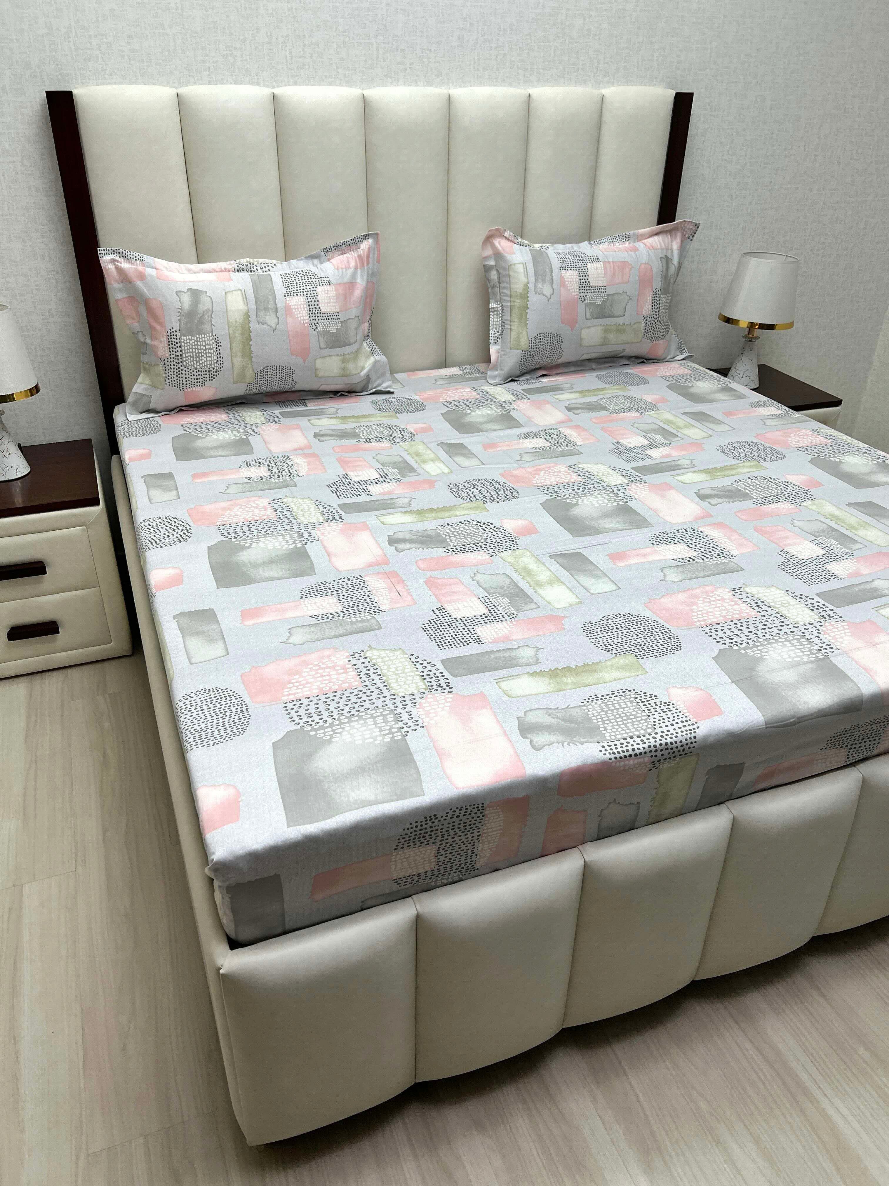 A-4822 - Pure Cotton 250 TC Queen Size Double Bedsheet (228X254) with Two Pillow Covers (43X68)