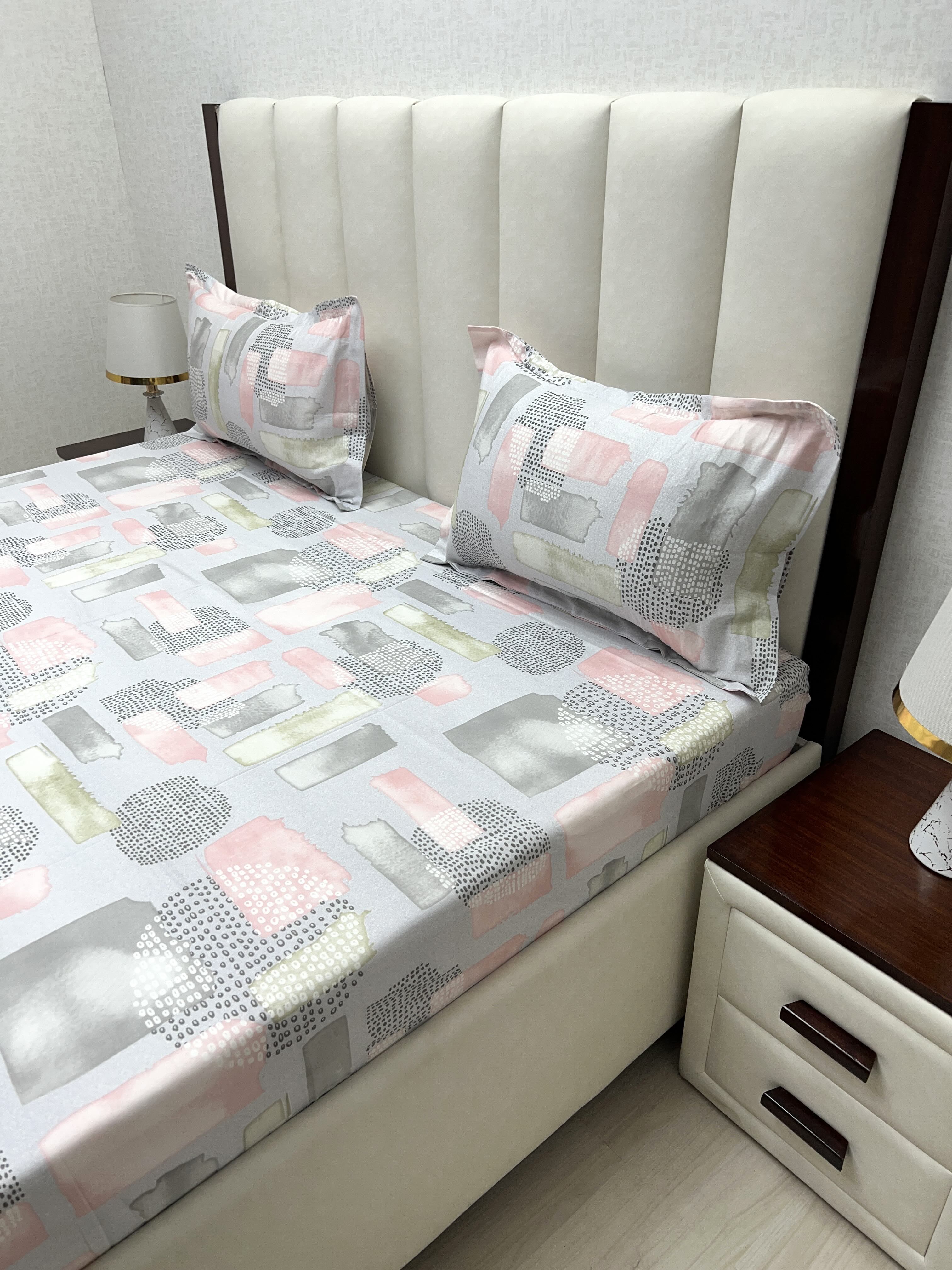 A-4822 - Pure Cotton 250 TC Queen Size Double Bedsheet (228X254) with Two Pillow Covers (43X68)