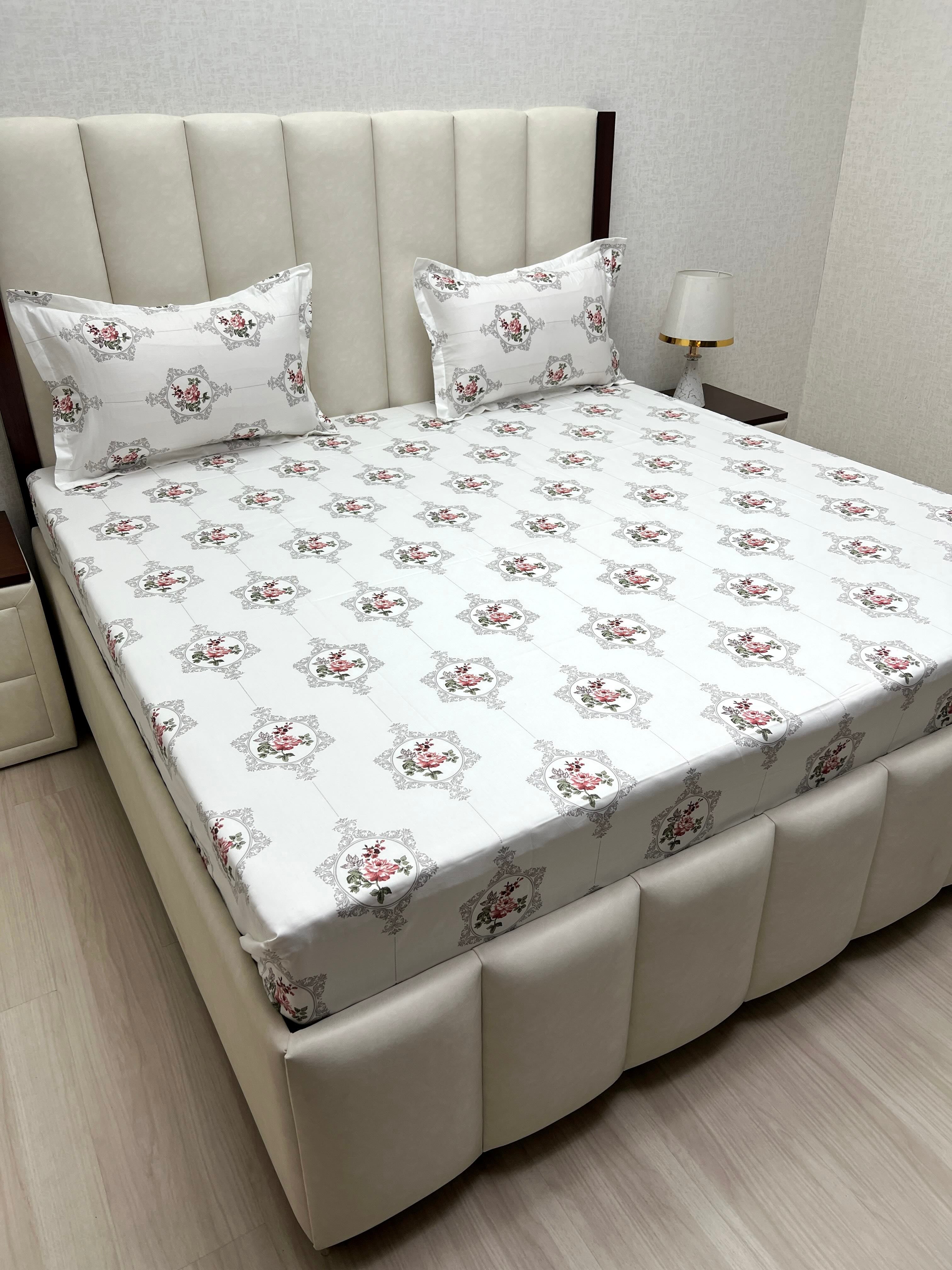 A-4823 - Pure Cotton 250 TC Queen Size Double Bedsheet (228X254) with Two Pillow Covers (43X68)