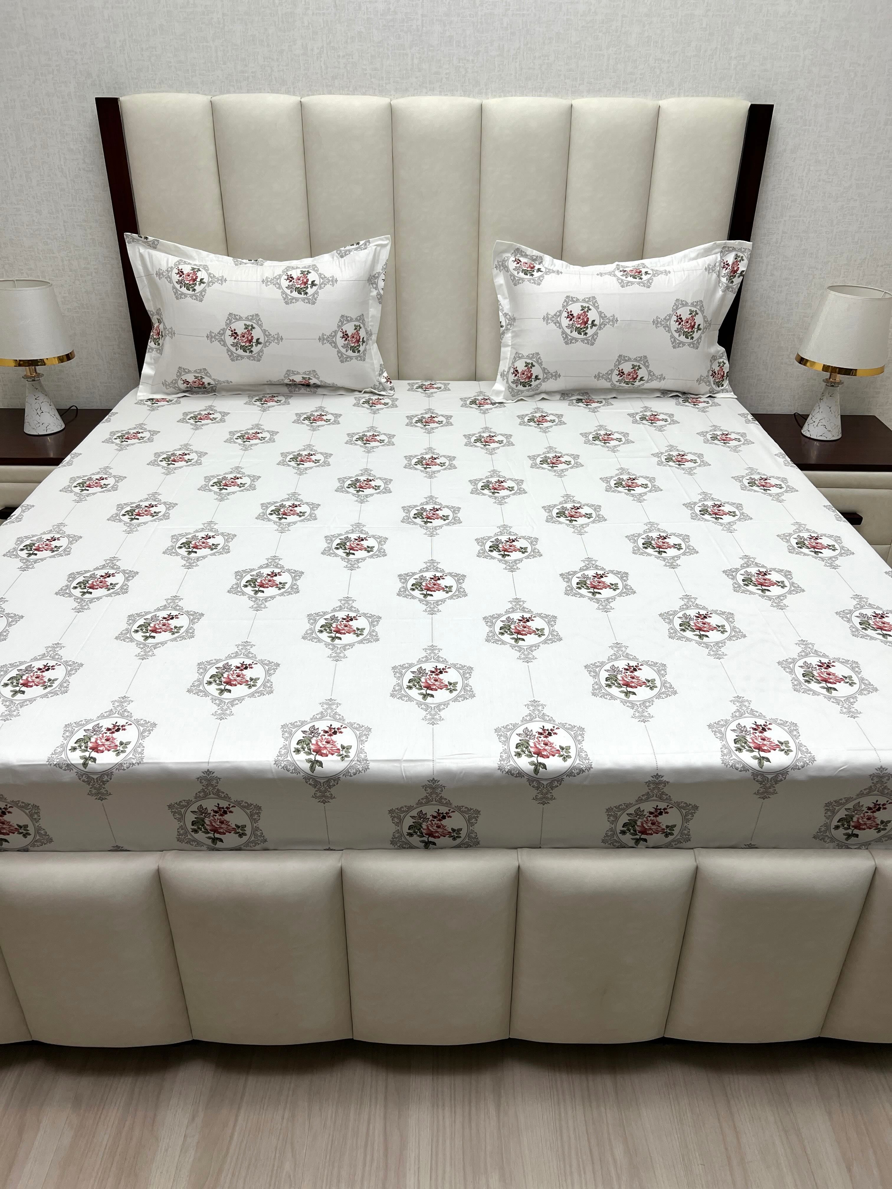 A-4823 - Pure Cotton 250 TC Queen Size Double Bedsheet (228X254) with Two Pillow Covers (43X68)