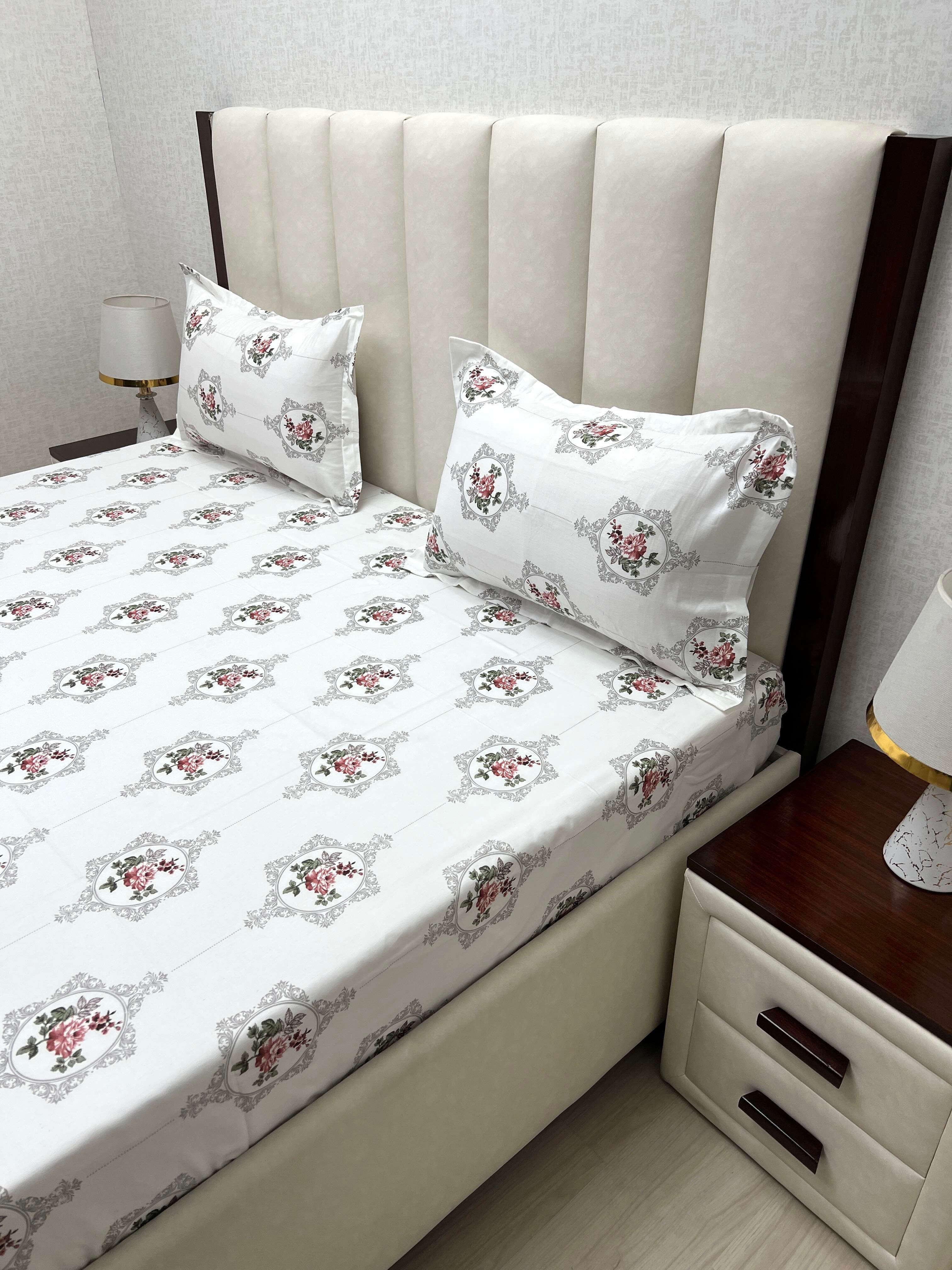 A-4823 - Pure Cotton 250 TC Queen Size Double Bedsheet (228X254) with Two Pillow Covers (43X68)