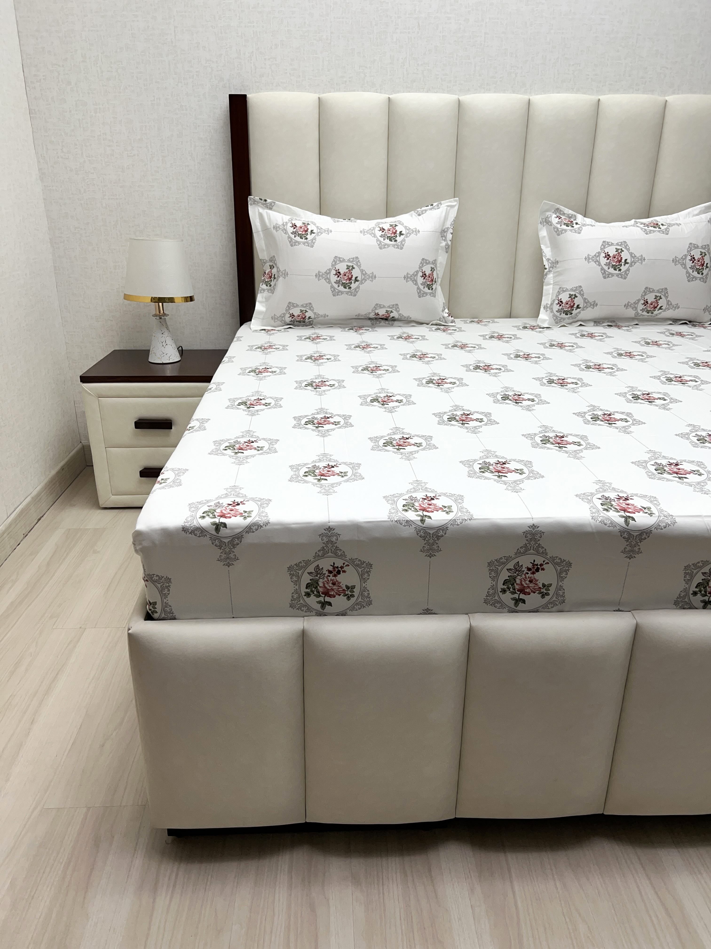 A-4823 - Pure Cotton 250 TC Queen Size Double Bedsheet (228X254) with Two Pillow Covers (43X68)