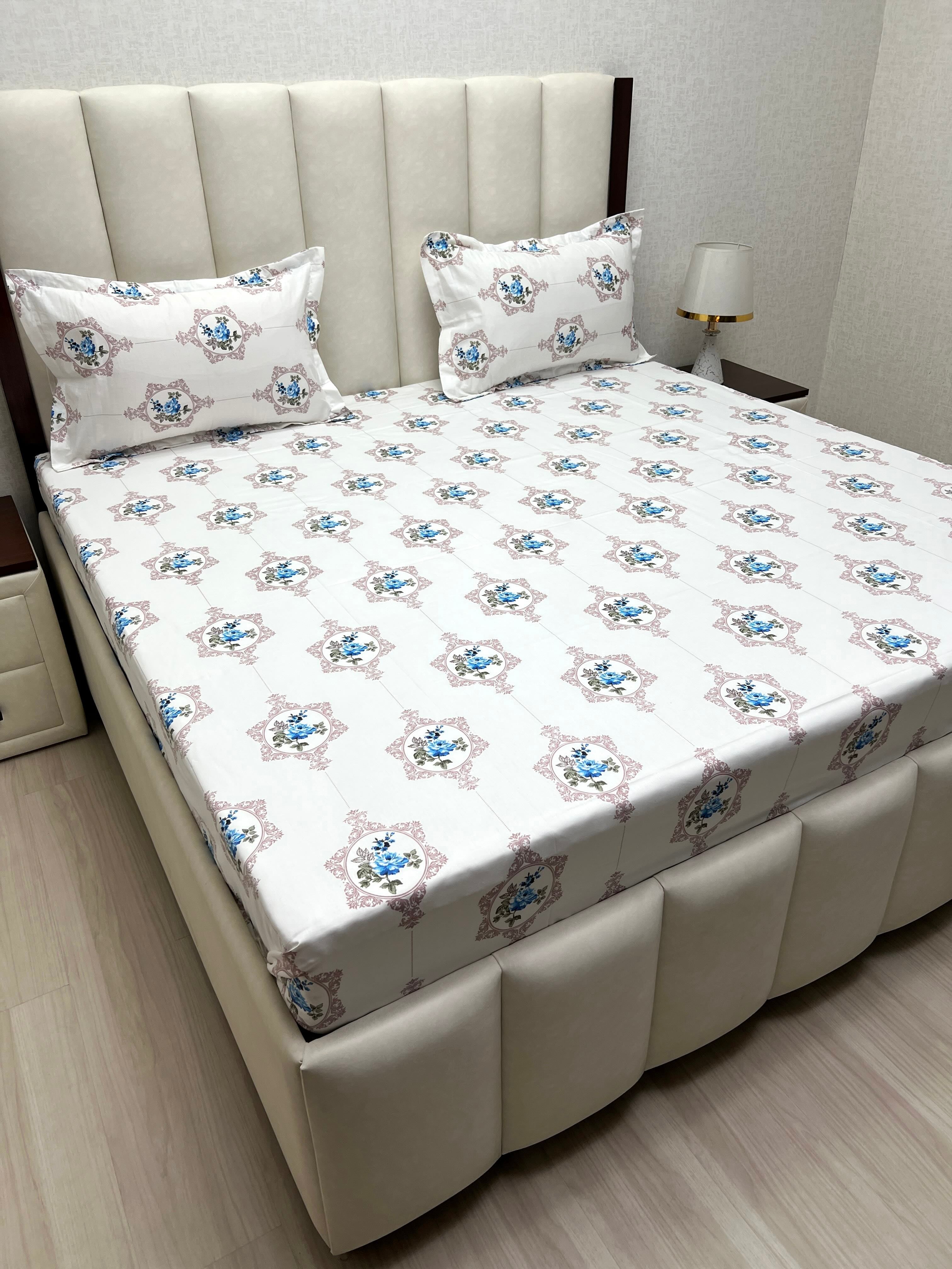 A-4824 - Pure Cotton 250 TC Queen Size Double Bedsheet (228X254) with Two Pillow Covers (43X68)