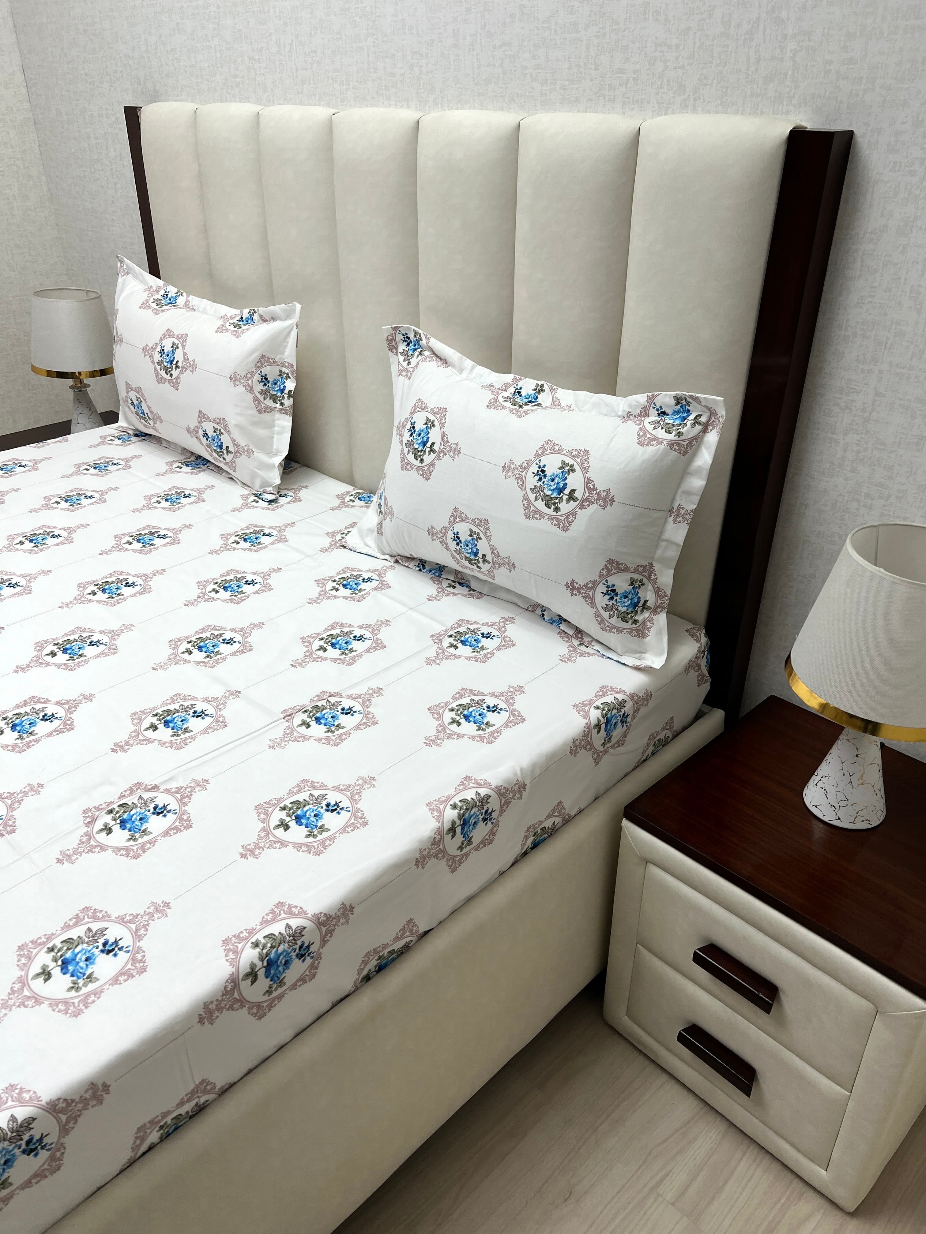 A-4824 - Pure Cotton 250 TC Queen Size Double Bedsheet (228X254) with Two Pillow Covers (43X68)