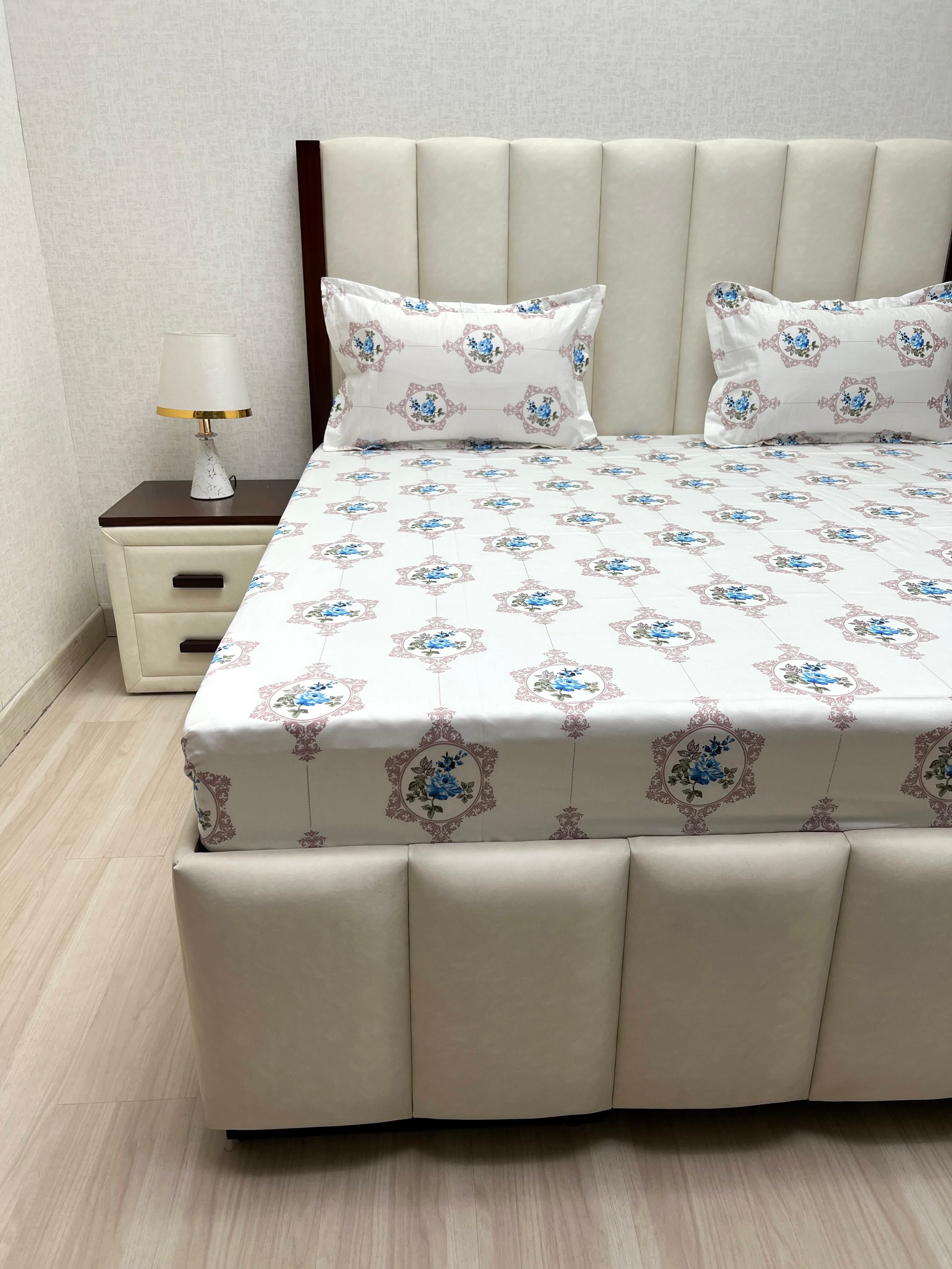 A-4824 - Pure Cotton 250 TC Queen Size Double Bedsheet (228X254) with Two Pillow Covers (43X68)