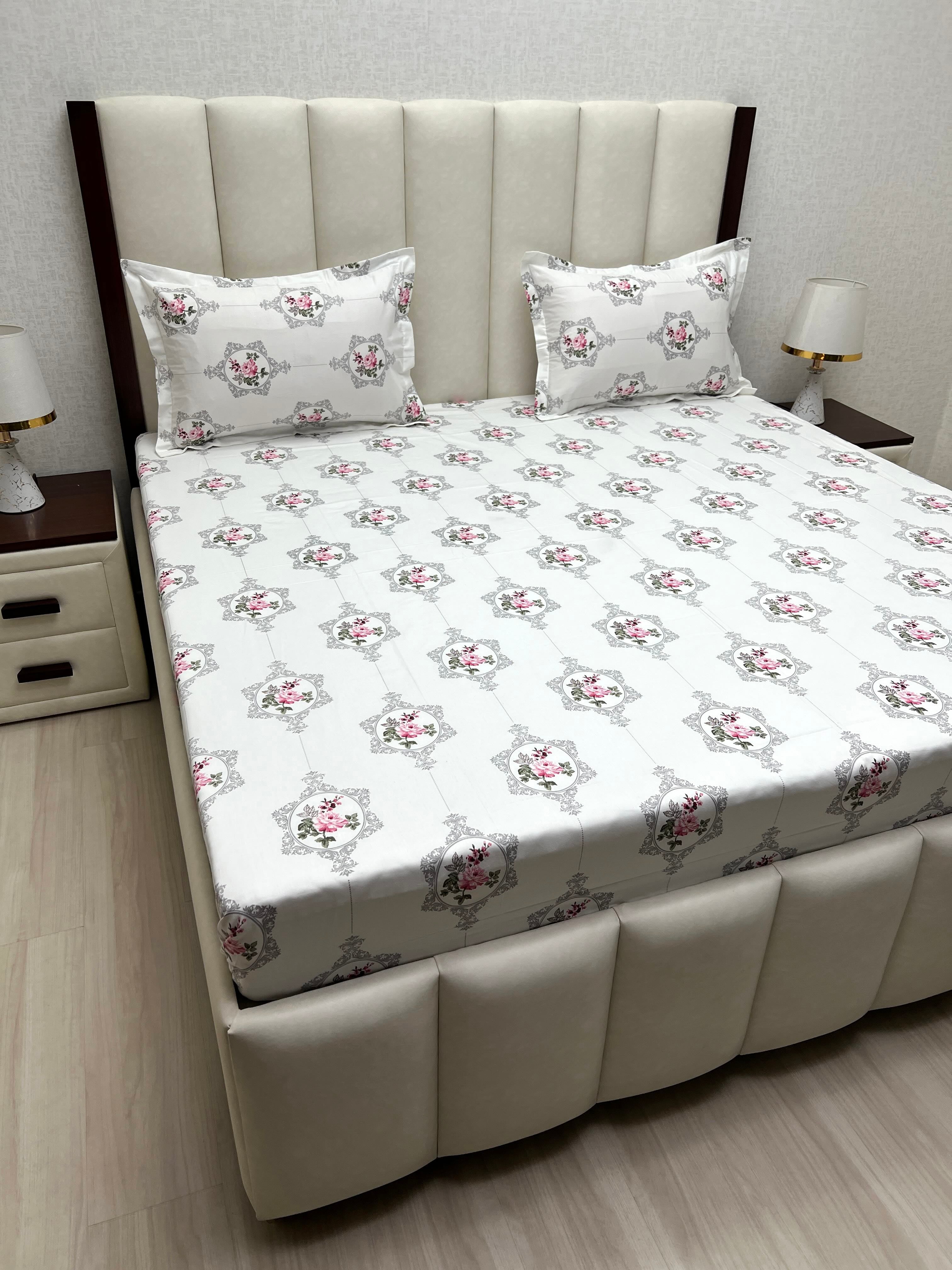 A-4825 - Pure Cotton 250 TC Queen Size Double Bedsheet (228X254) with Two Pillow Covers (43X68)