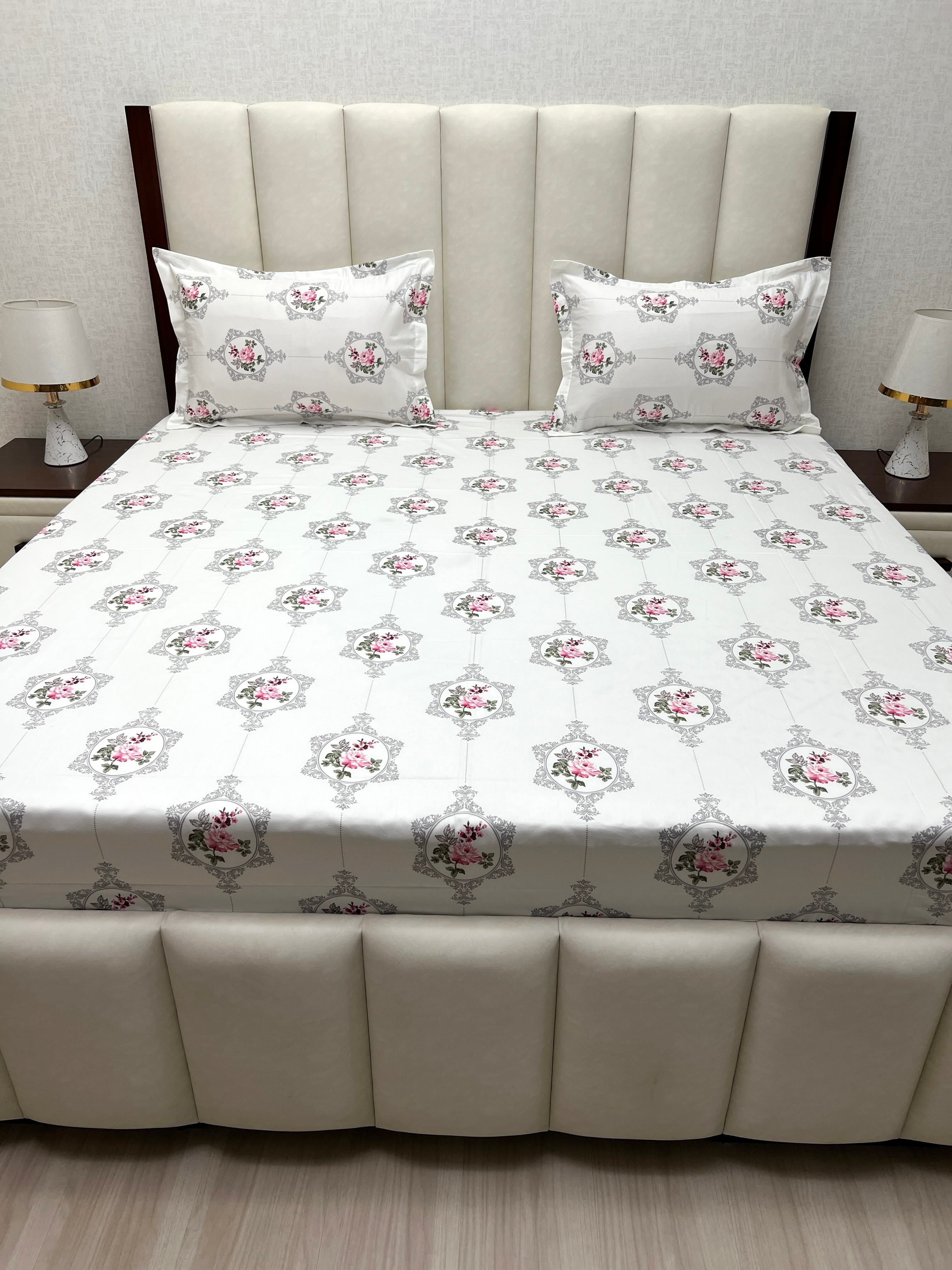 A-4825 - Pure Cotton 250 TC Queen Size Double Bedsheet (228X254) with Two Pillow Covers (43X68)