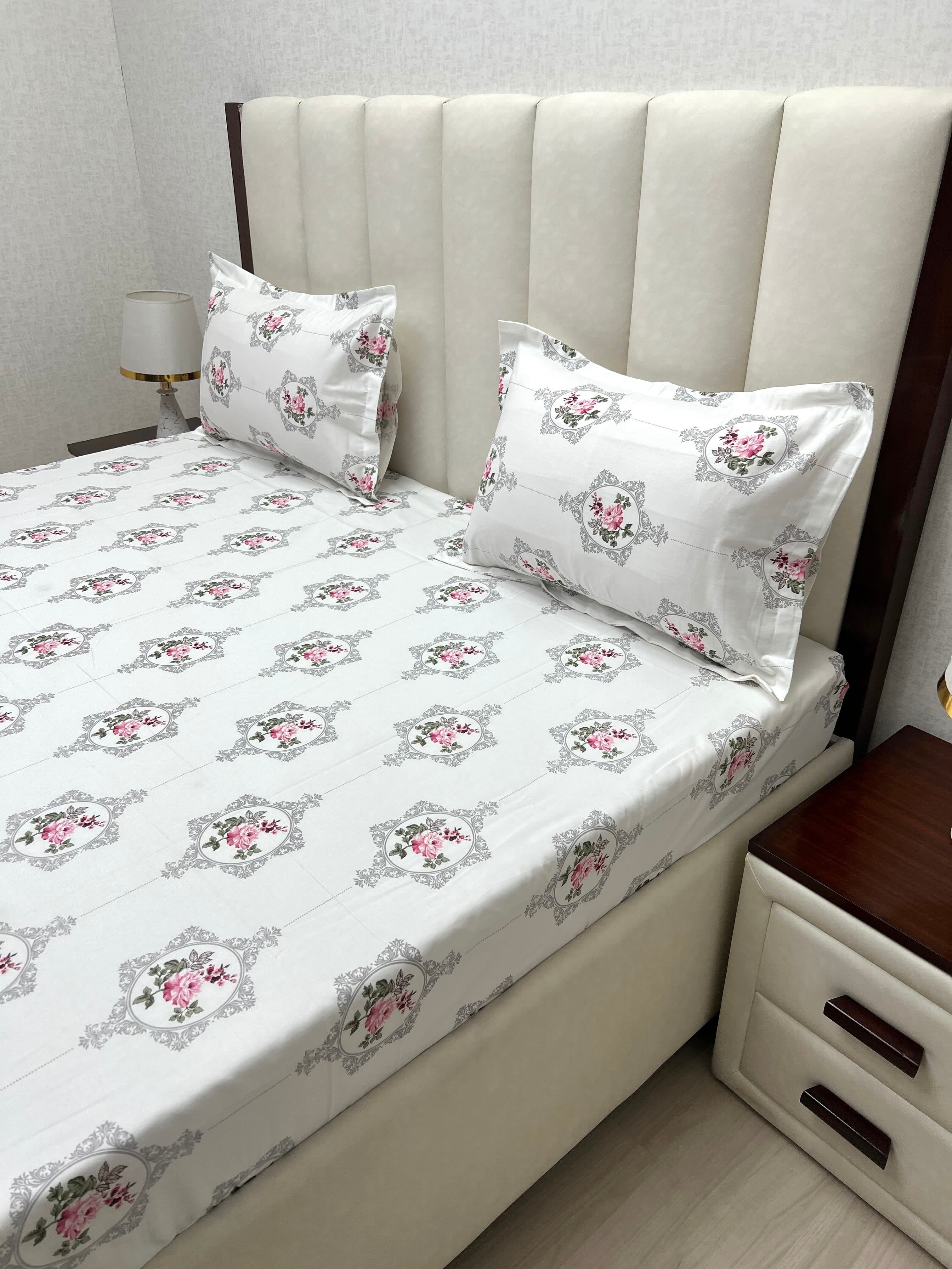 A-4825 - Pure Cotton 250 TC Queen Size Double Bedsheet (228X254) with Two Pillow Covers (43X68)