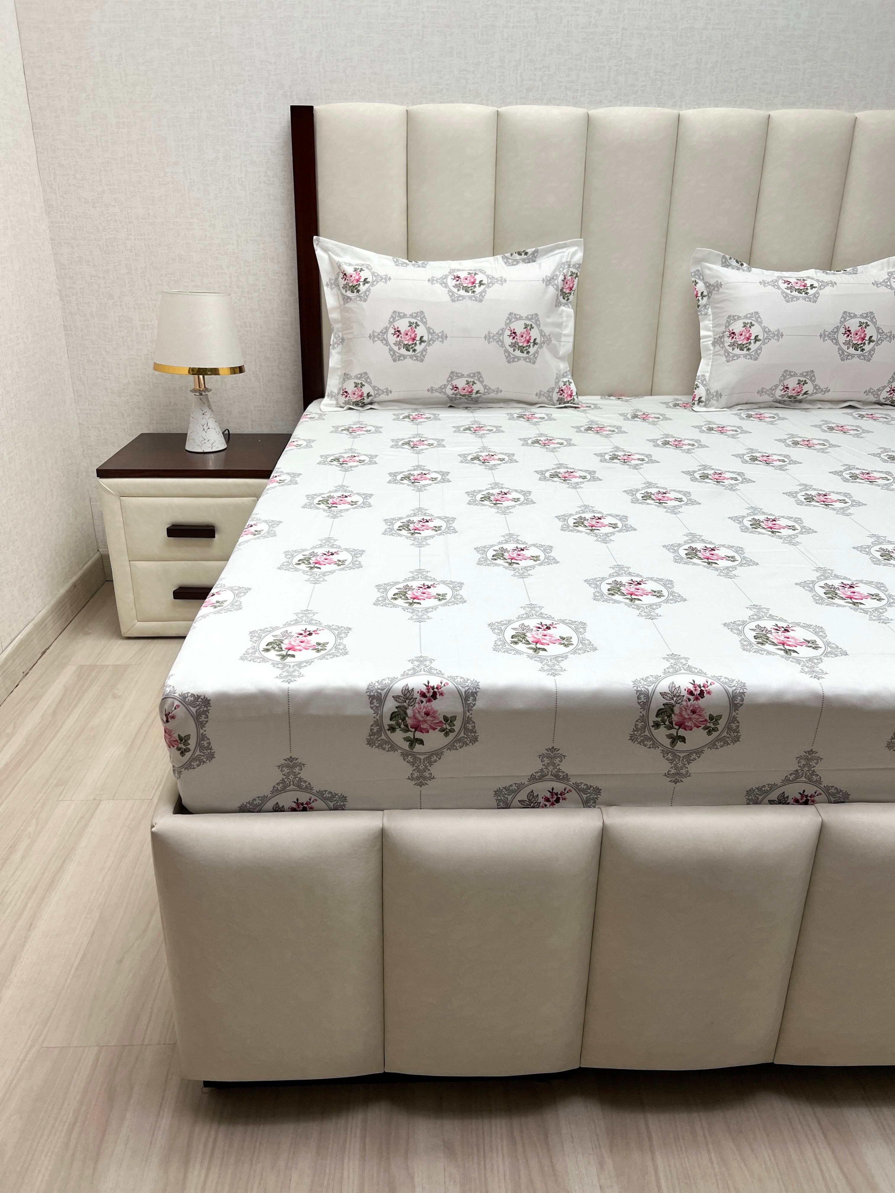 A-4825 - Pure Cotton 250 TC Queen Size Double Bedsheet (228X254) with Two Pillow Covers (43X68)