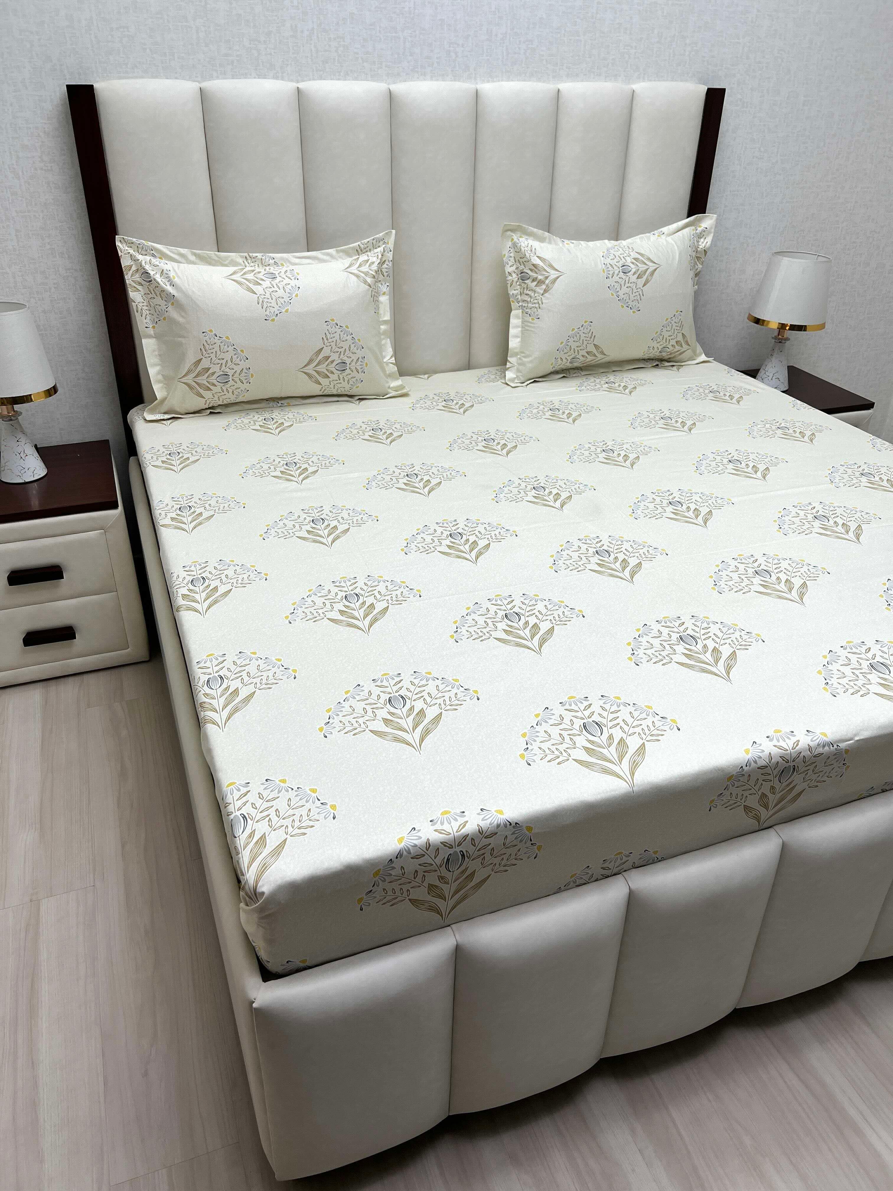 A-4826 - Pure Cotton 250 TC Queen Size Double Bedsheet (228X254) with Two Pillow Covers (43X68)